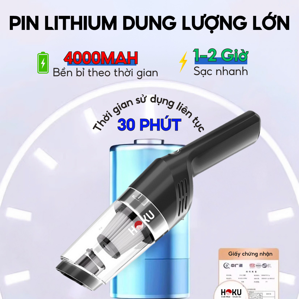 Máy Hút Bụi Cầm Tay HOKU Không Dây, Hút Bụi Giường, Ô Tô, Lực Hút 25000PA Hút Liên Tục 30 Phút_thumbnail_8