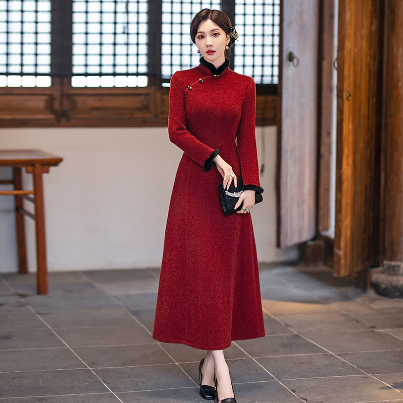 [MS000034] 🔥 Đầm Áo Dài Cách Tân Thu Đông Sang Trọng Cho Mẹ_thumbnail_2