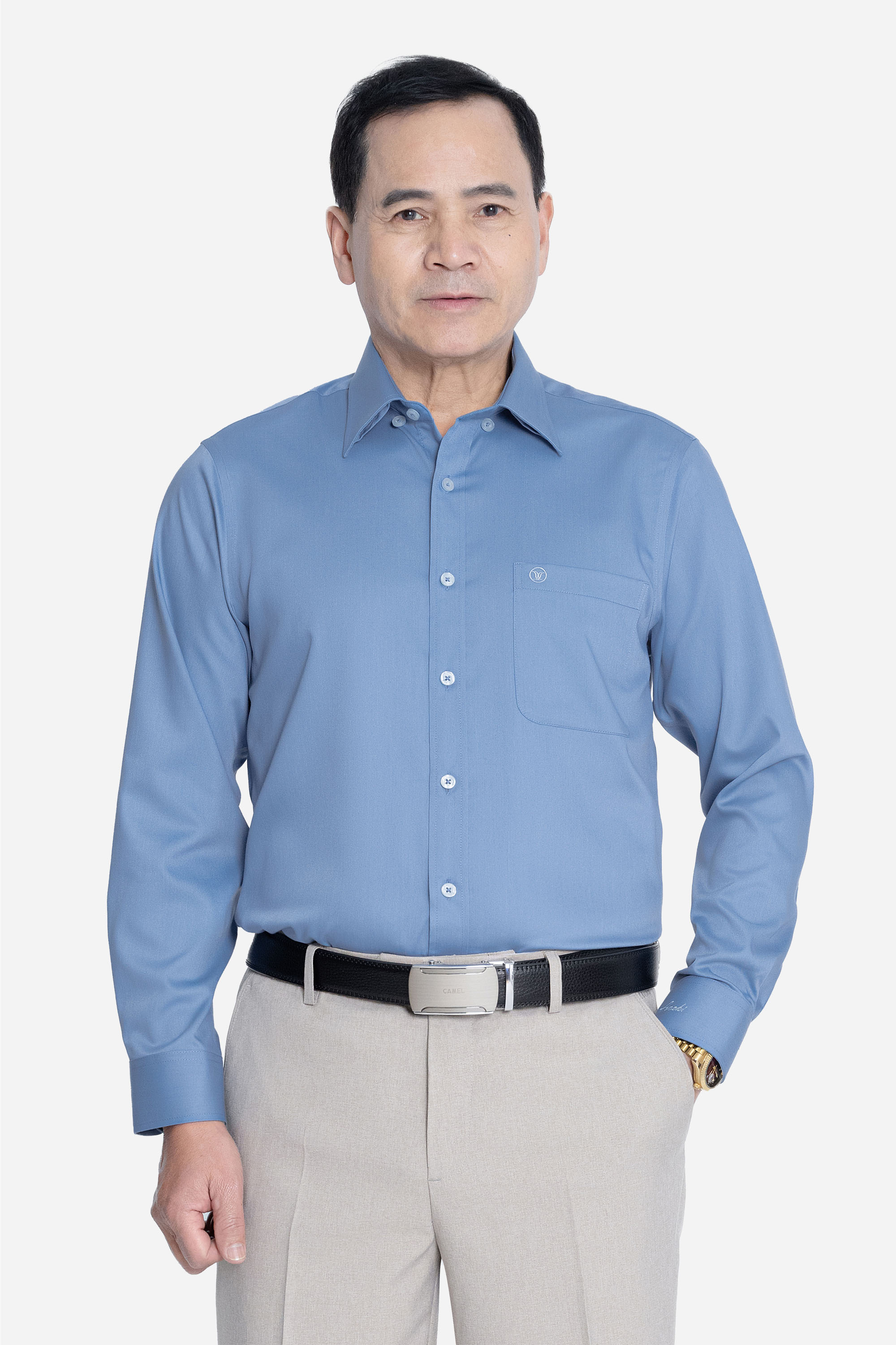 Sơ Mi Trơn Dài Tay Nam Trung Niên ANCHI Chất Liệu Sợi Sồi Cao Cấp