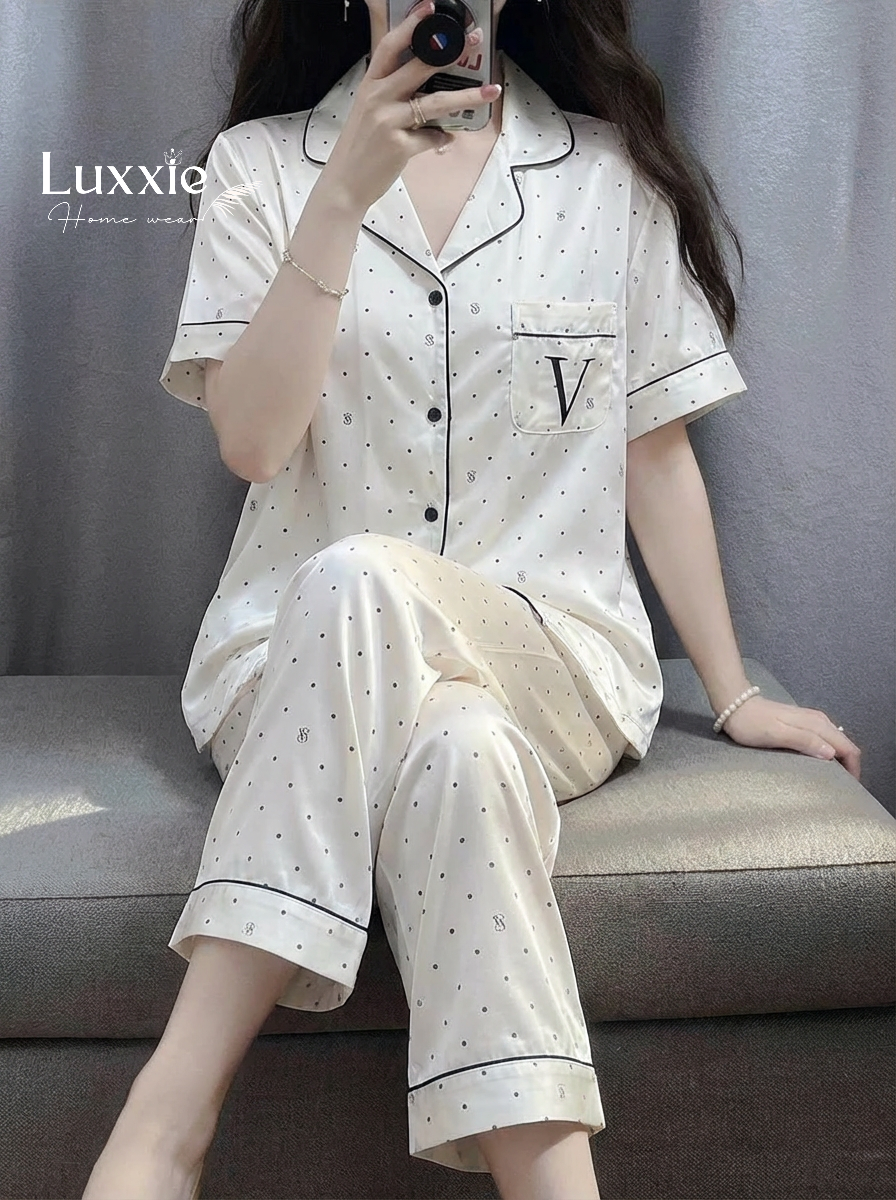 N138B Pijama lụa chấm bi VS