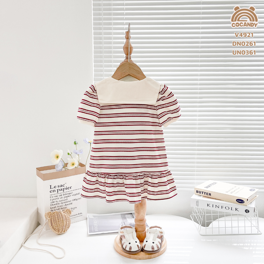 Váy cộc thun kẻ ĐỎ cổ bèo be_thumbnail_1