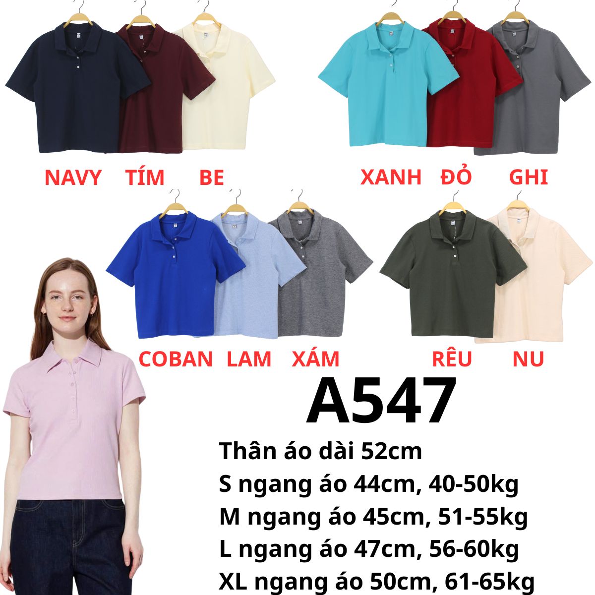A547- Áo polo nữ crop
