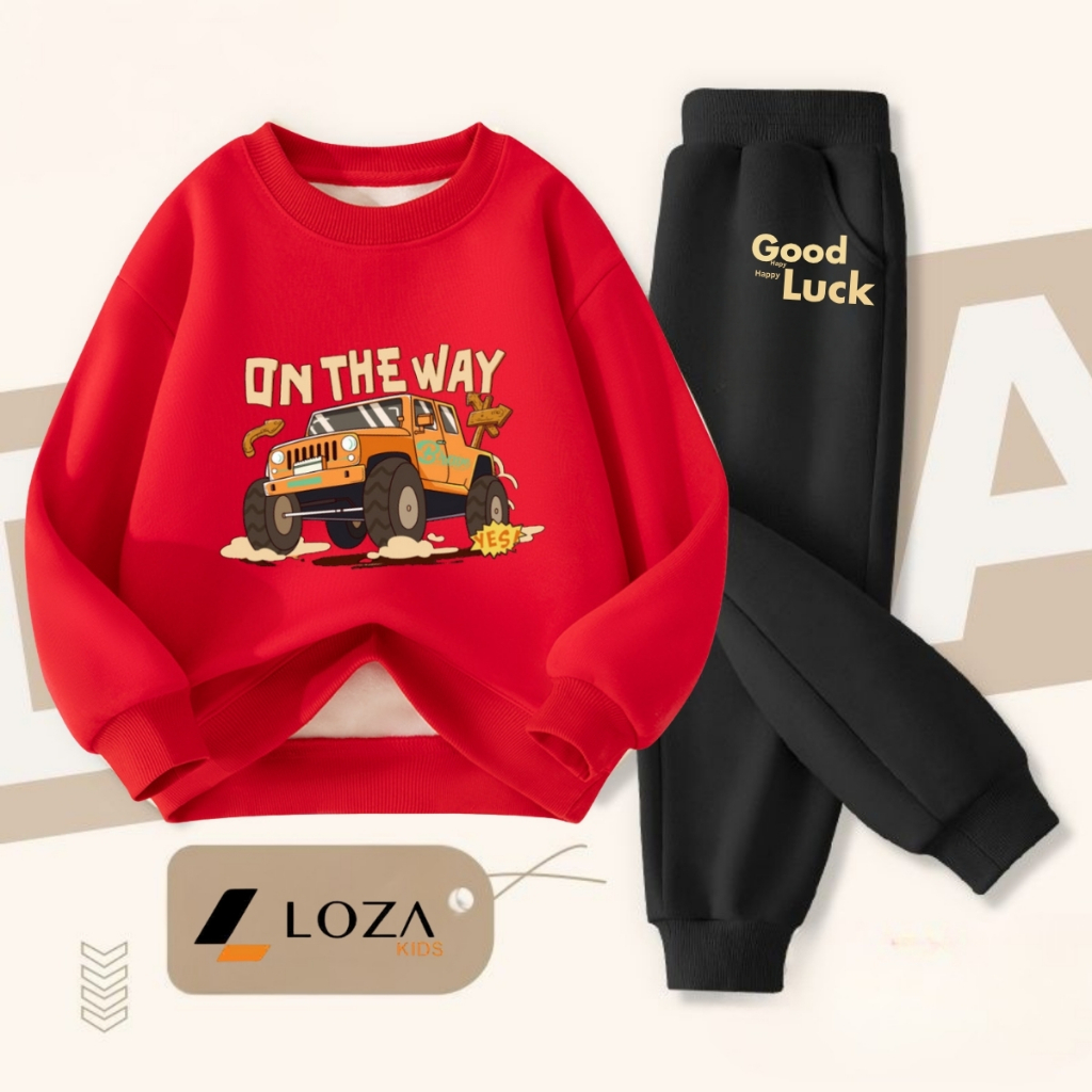 Bộ nỉ bé trai in hình xe ô tô on the way - Loza Kids BI480_thumbnail_2
