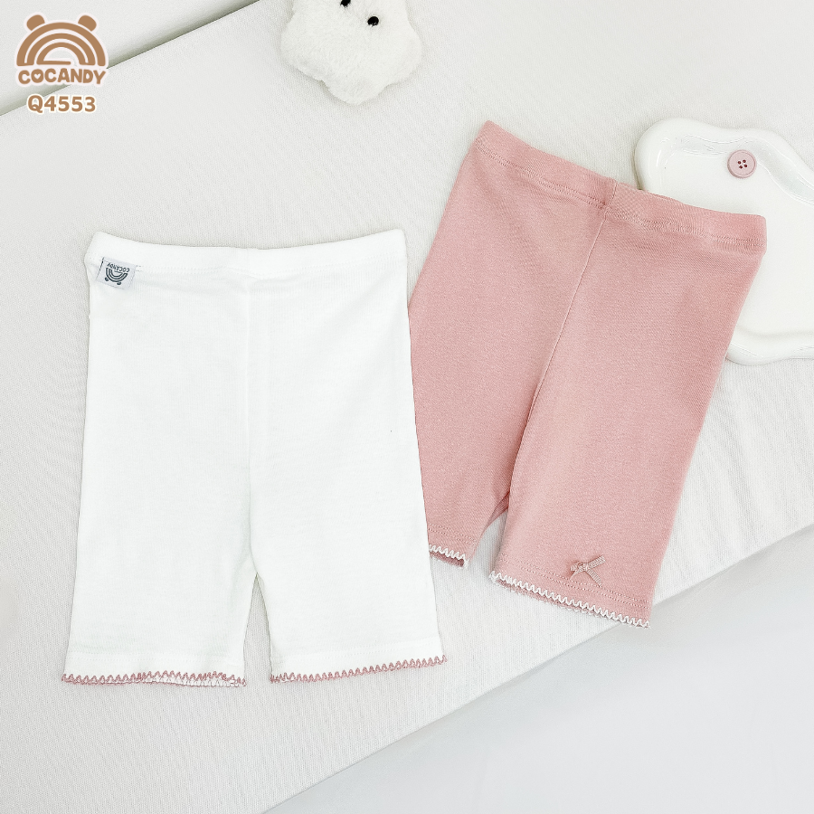 Set 2 quần legging cộc TRẮNG HỒNG S3 phối sóng nơ