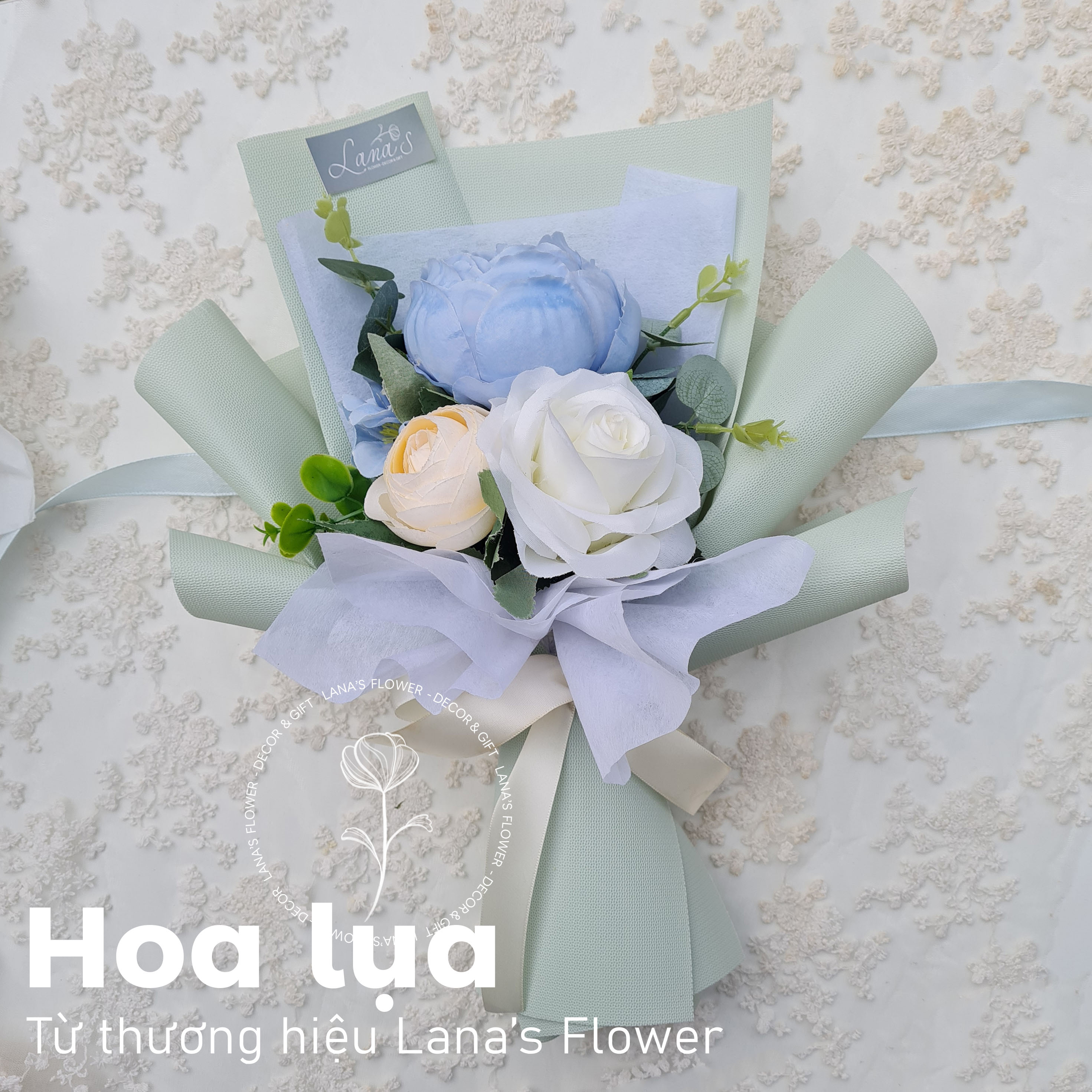 Bó hoa lụa size S - Tone Xanh dương