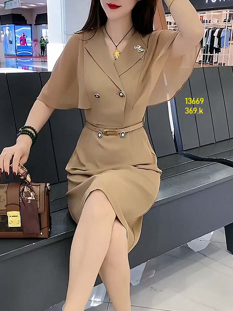 13669-Đầm suông tay tiên  cổ  vest đắp chéo cách điệu(kèm nịt ,thun hà lan phối voan, khóa hông)_thumbnail_1