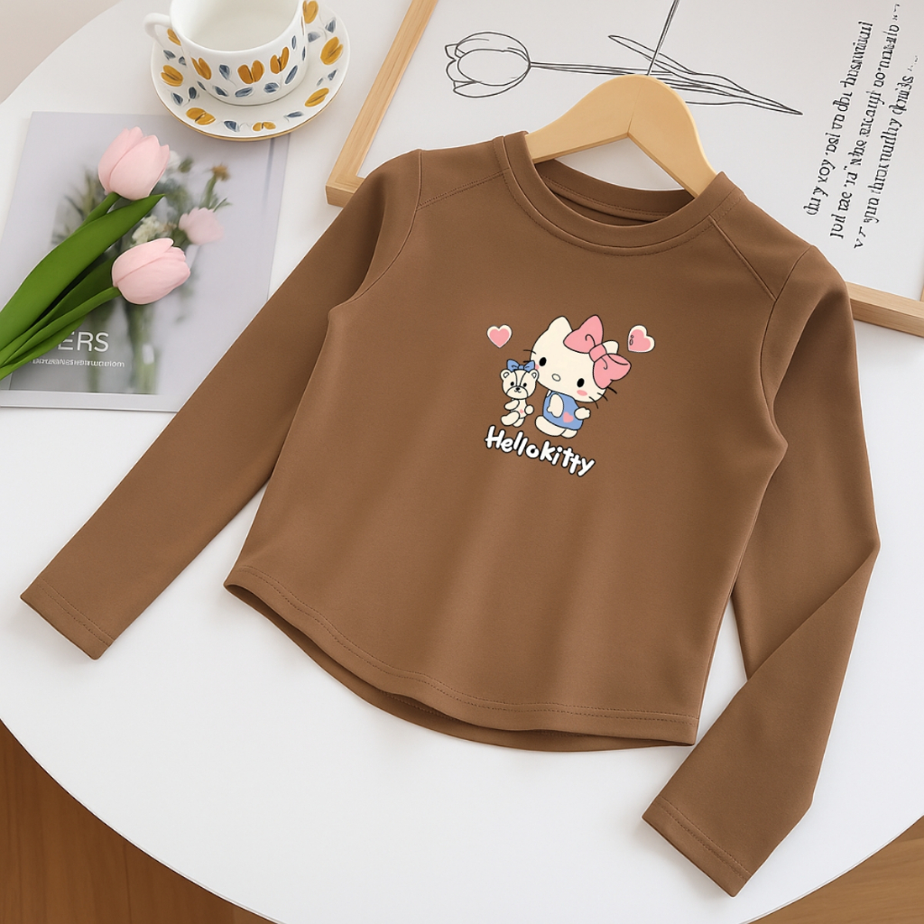 Áo thu đông cho bé gái in hình Hello Kitty, Melody  - Áo thun dài tay trẻ em-Loza Kids ON004_thumbnail_3