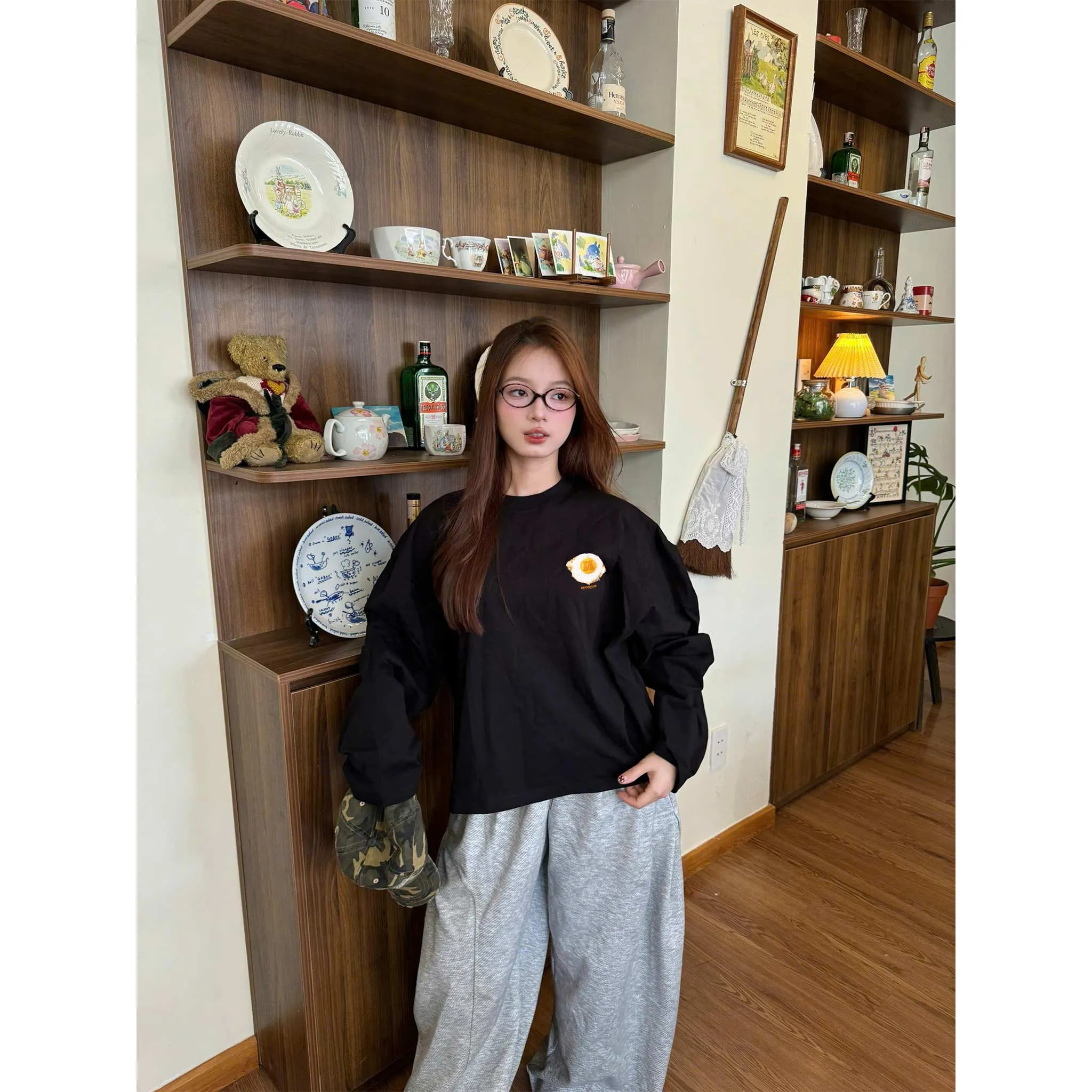 Áo thun boxy nữ tay dài hình trứng ốp la 2642 Miucho vải cotton co giãn 2c thoáng mát in mix_thumbnail_6