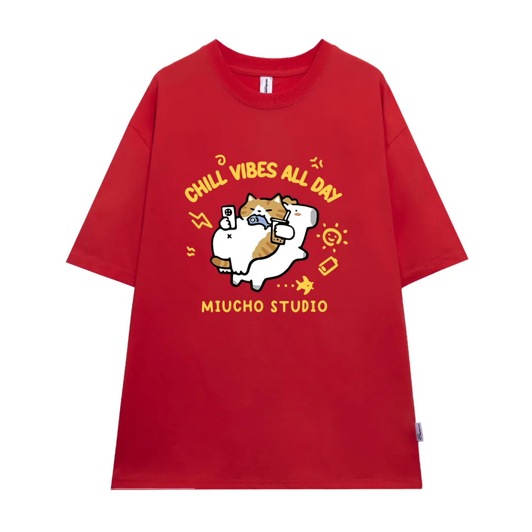 Áo thun form rộng Miucho chất vải thấm hút co giãn thoáng mát Chill Vibes All Day in mix 2889_thumbnail_11