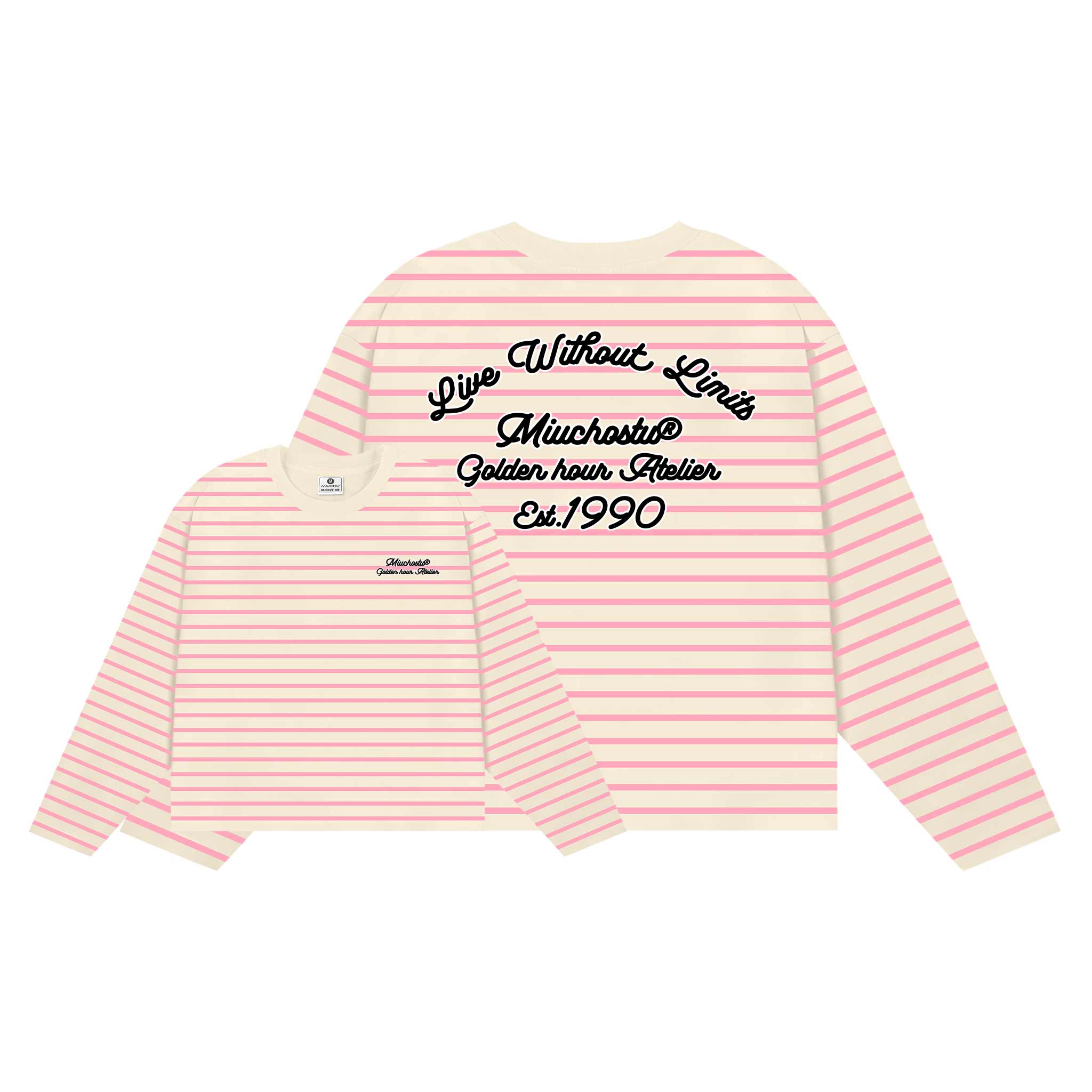 Áo thun form boxy Miucho vải bo rip thoáng mát mềm mại tay dài kẻ sọc in chữ basic 2700_thumbnail_6