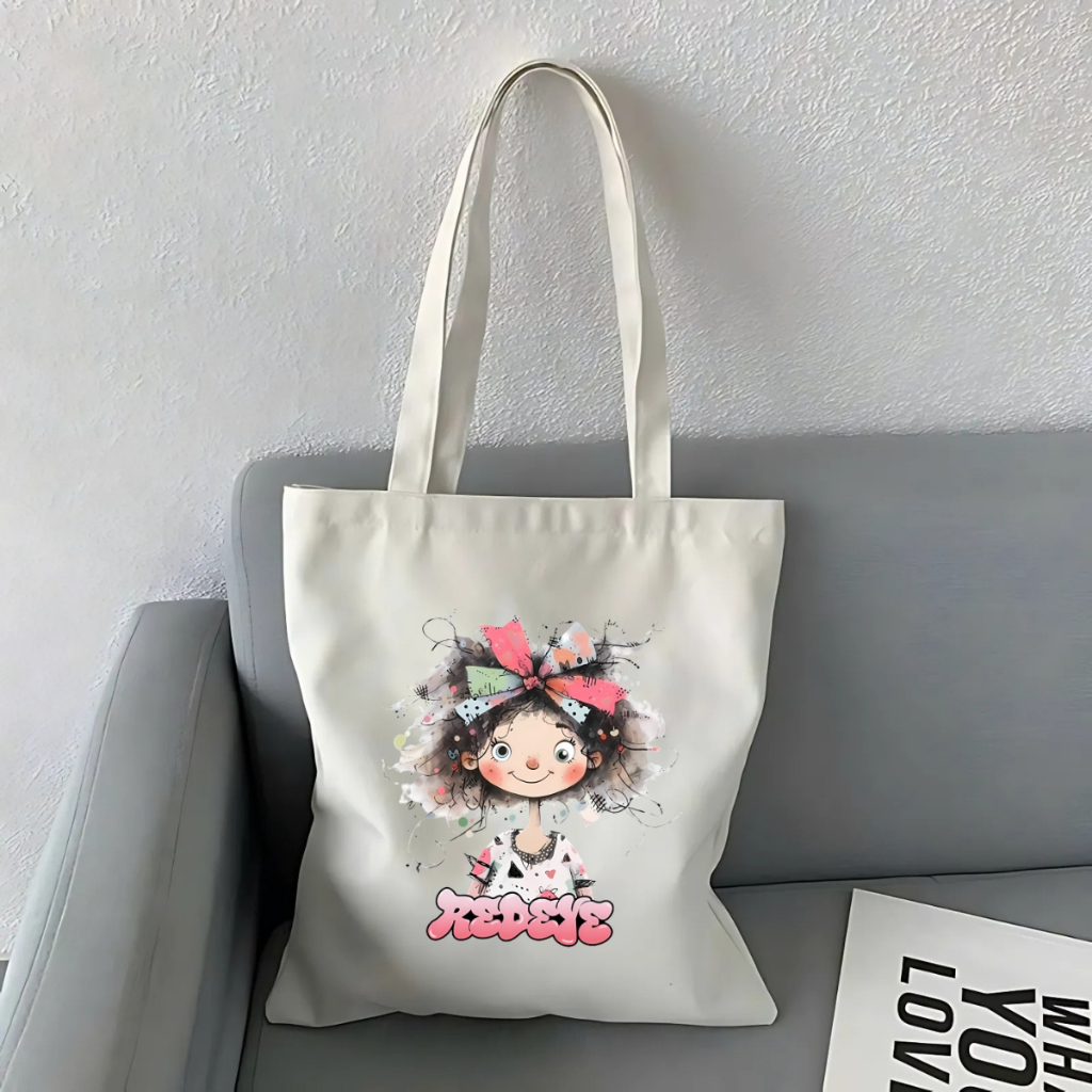 Túi tote vải canvas hình cô gái tóc xù có khóa kéo và ngăn phụ, đi học đi chơi - We Tee TOTE18_thumbnail_10