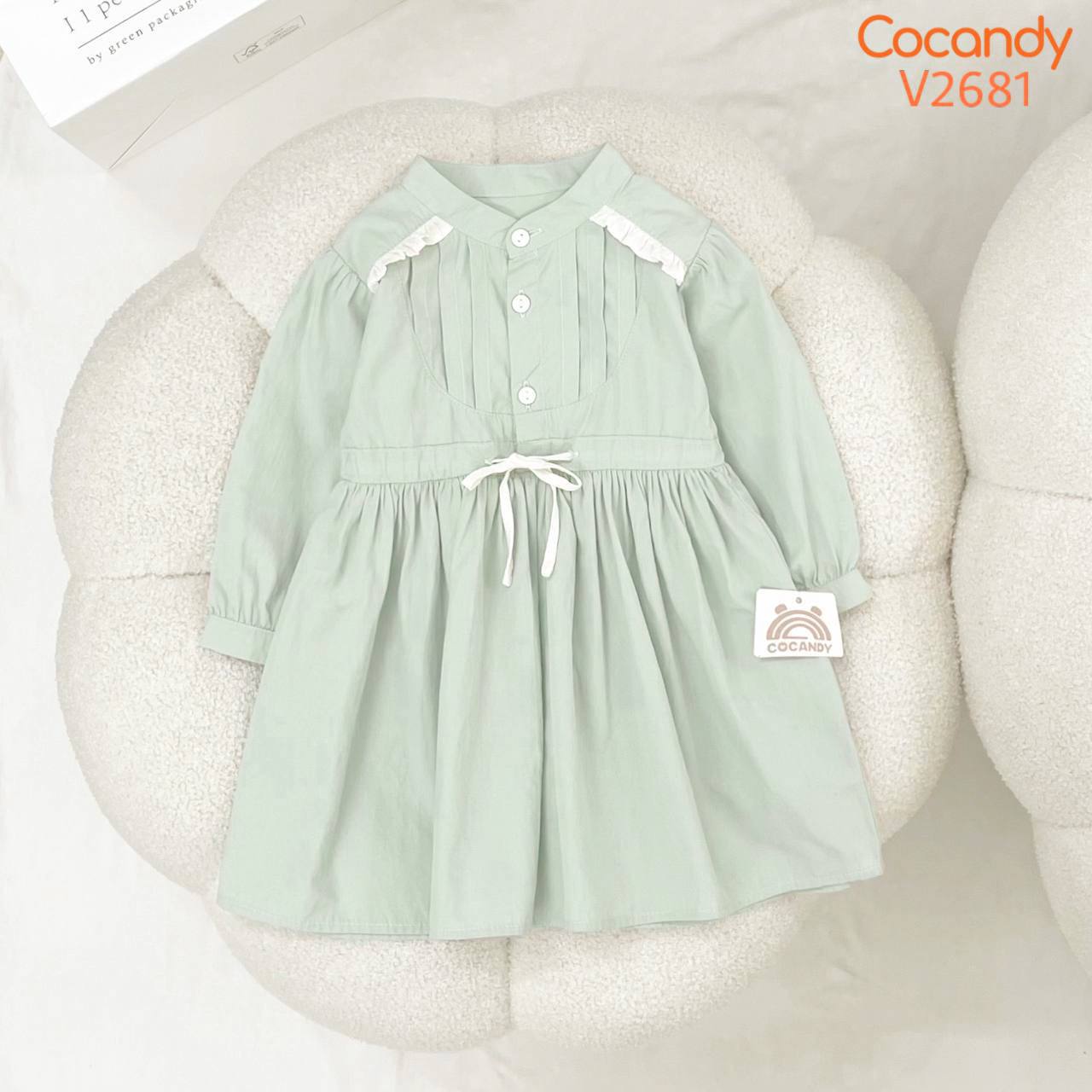 Váy dài XANH ngực xếp ly phối BE