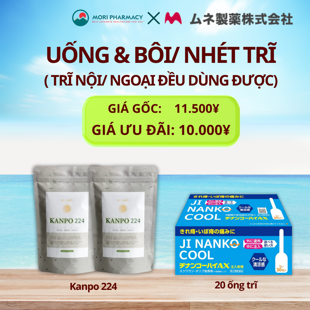 Combo trĩ nội/ ngoại (1 tháng kanpo 224 + (20 ống) Bôi nhét trĩ)
