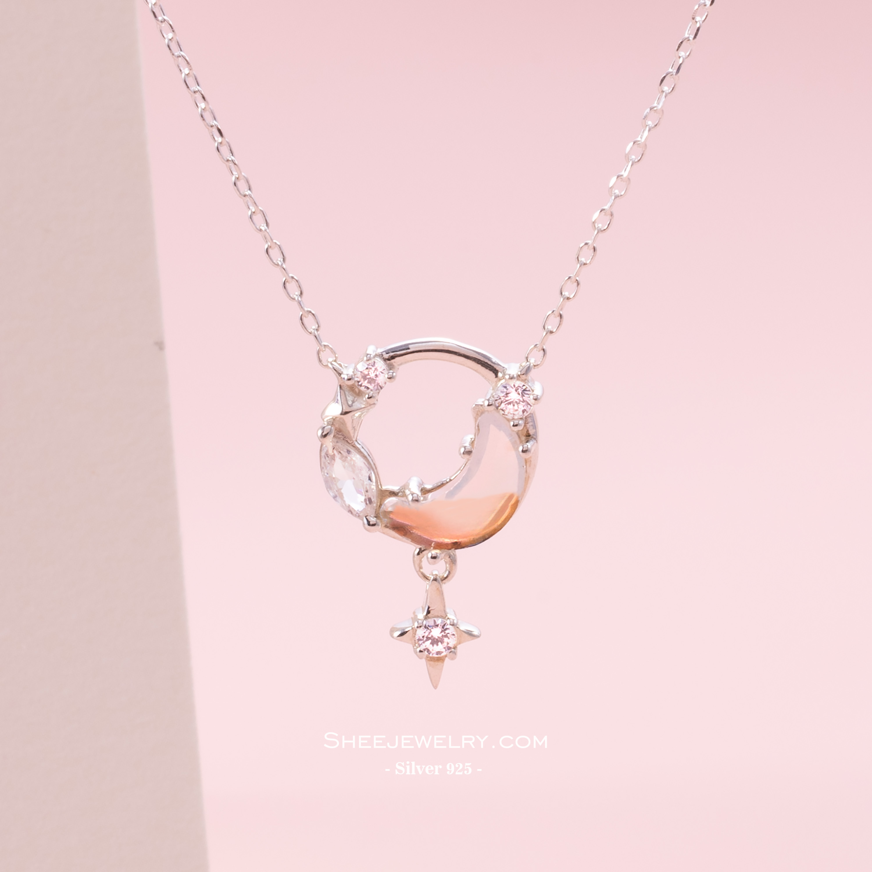 Dây chuyền bạc Shee Jewelry 925 mặt trăng ôm đá – phụ kiện tôn da, quà tặng ý nghĩa cho bạn gái DC002