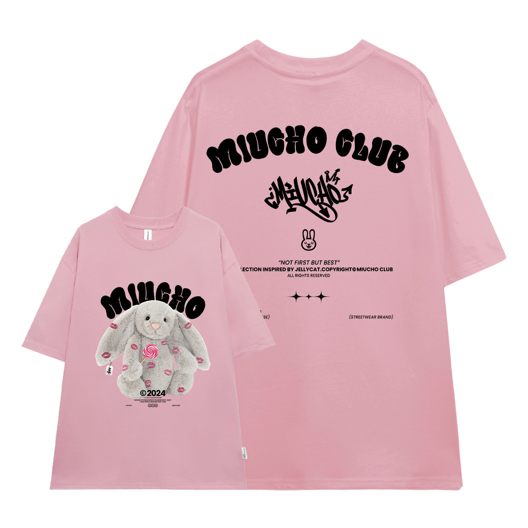 Áo thun thỏ Bunny form rộng local brand ATD1255 Miucho tay ngắn cổ tròn in mix_thumbnail_7