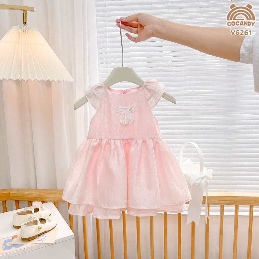 Váy cộc HỒNG 2 tầng vân hoa phối nơ ngực_thumbnail_1