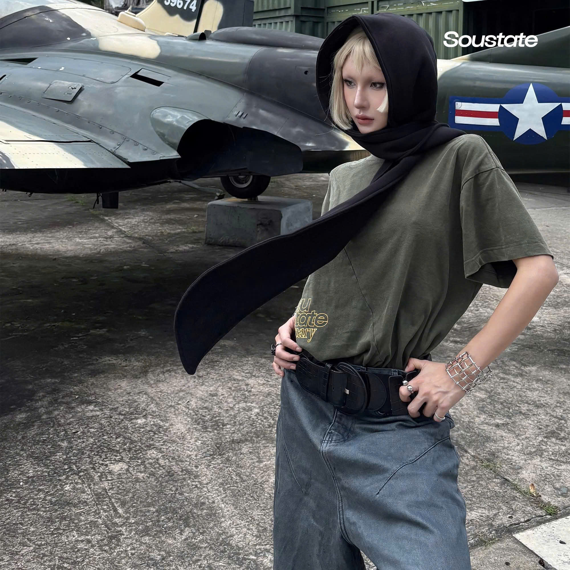 HA115 Áo thun rêu in chữ