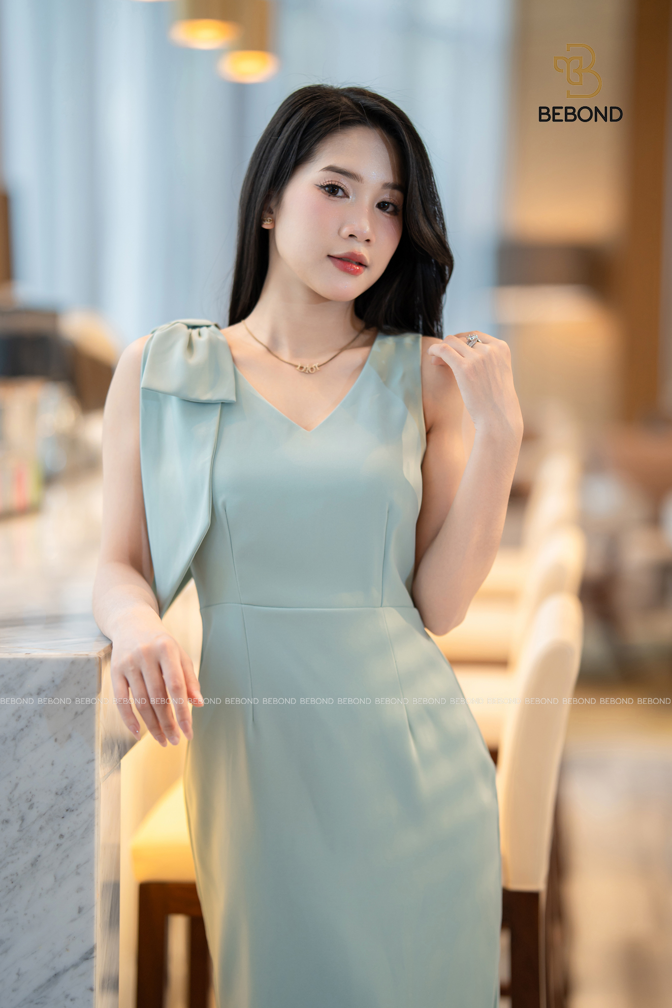 Đầm sát nách hối nơ vai 𝐆𝐫𝐚𝐜𝐞𝐟𝐮𝐥 màu XANH_thumbnail_6