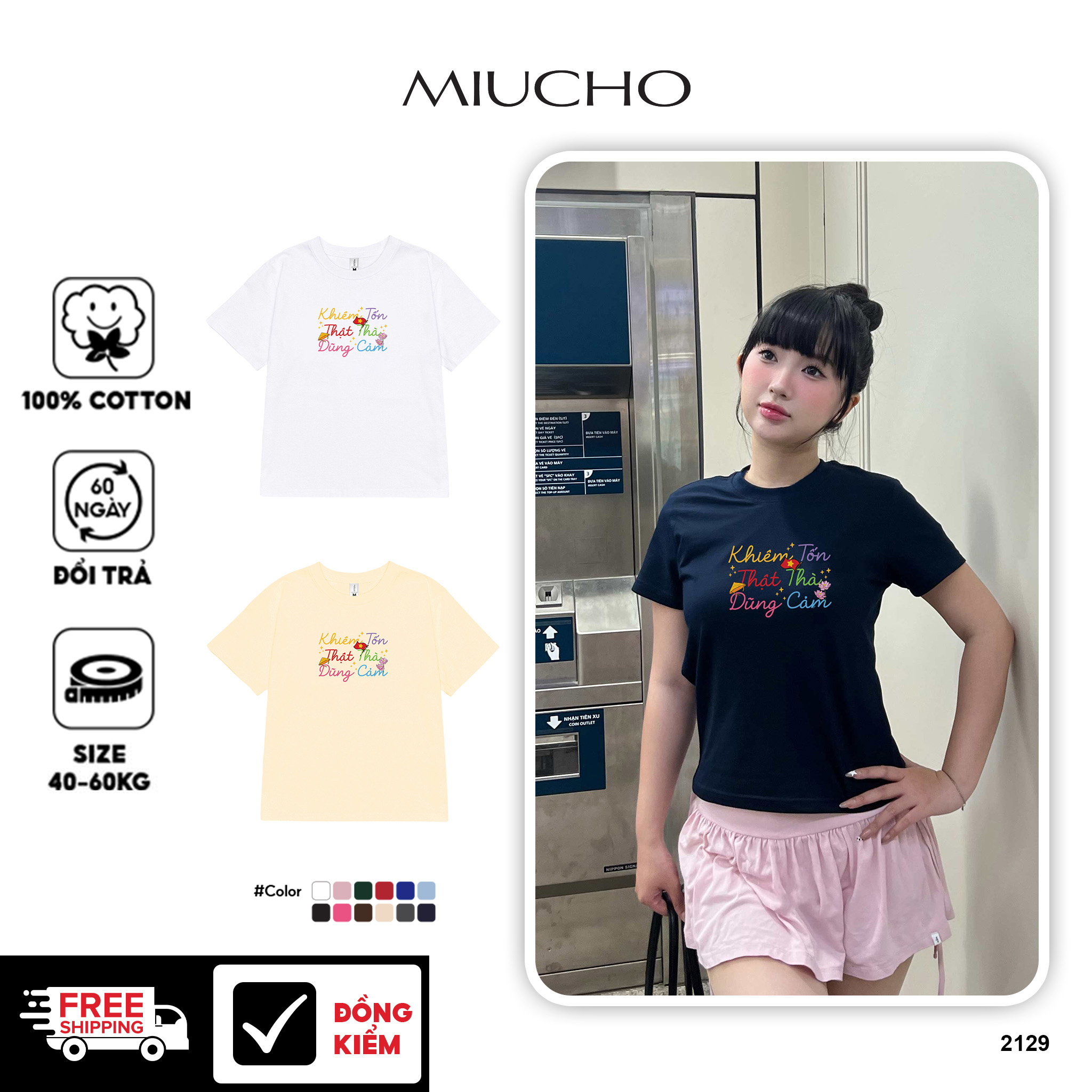 Áo baby tee ôm eo Việt Nam tôi yêu 2129 Miucho cổ tròn vải cotton 4c co giãn thoáng mát in mix
