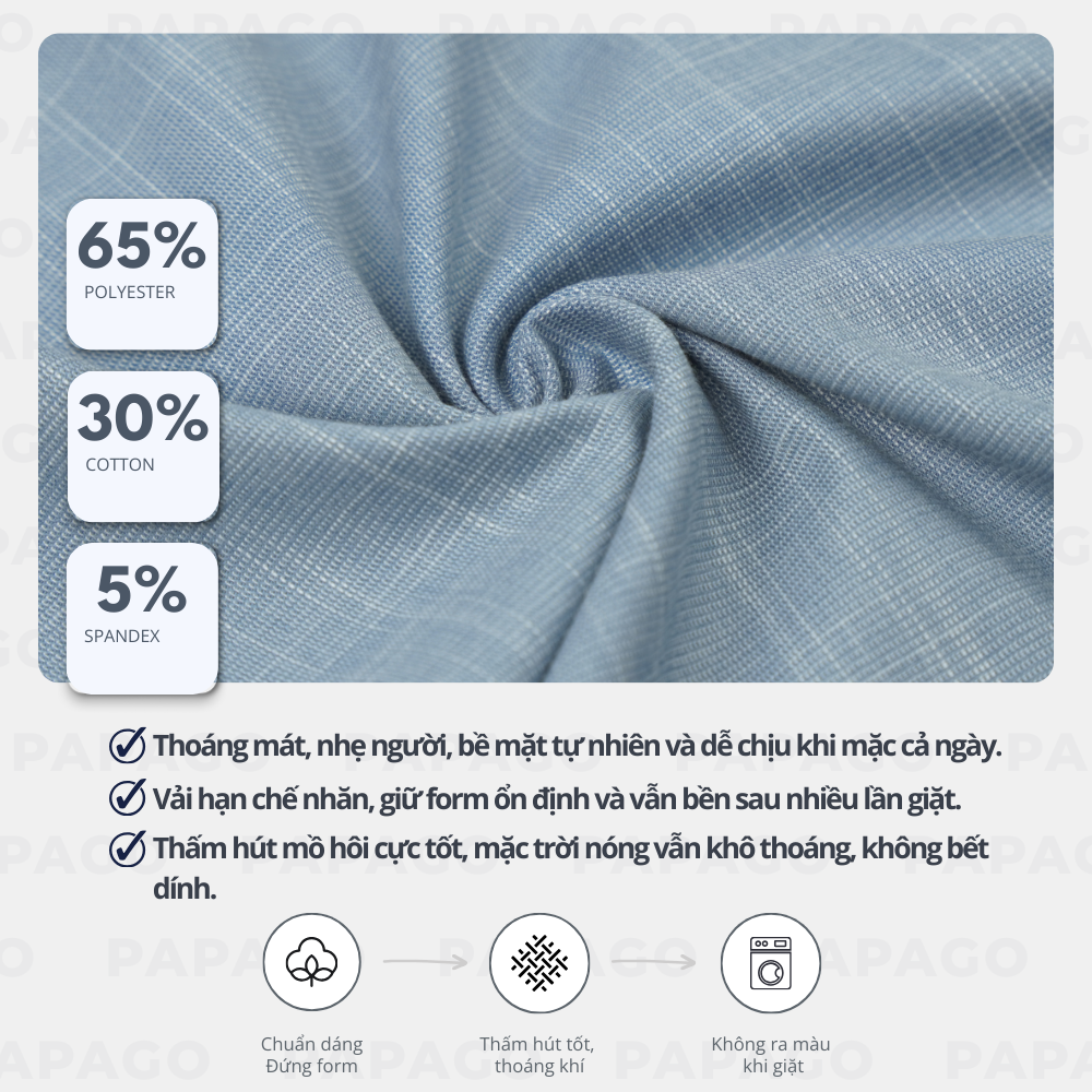 Áo sơ mi nam Trung niên thêu logo PAPAGO tay ngắn lai ngang - P25SNTT002