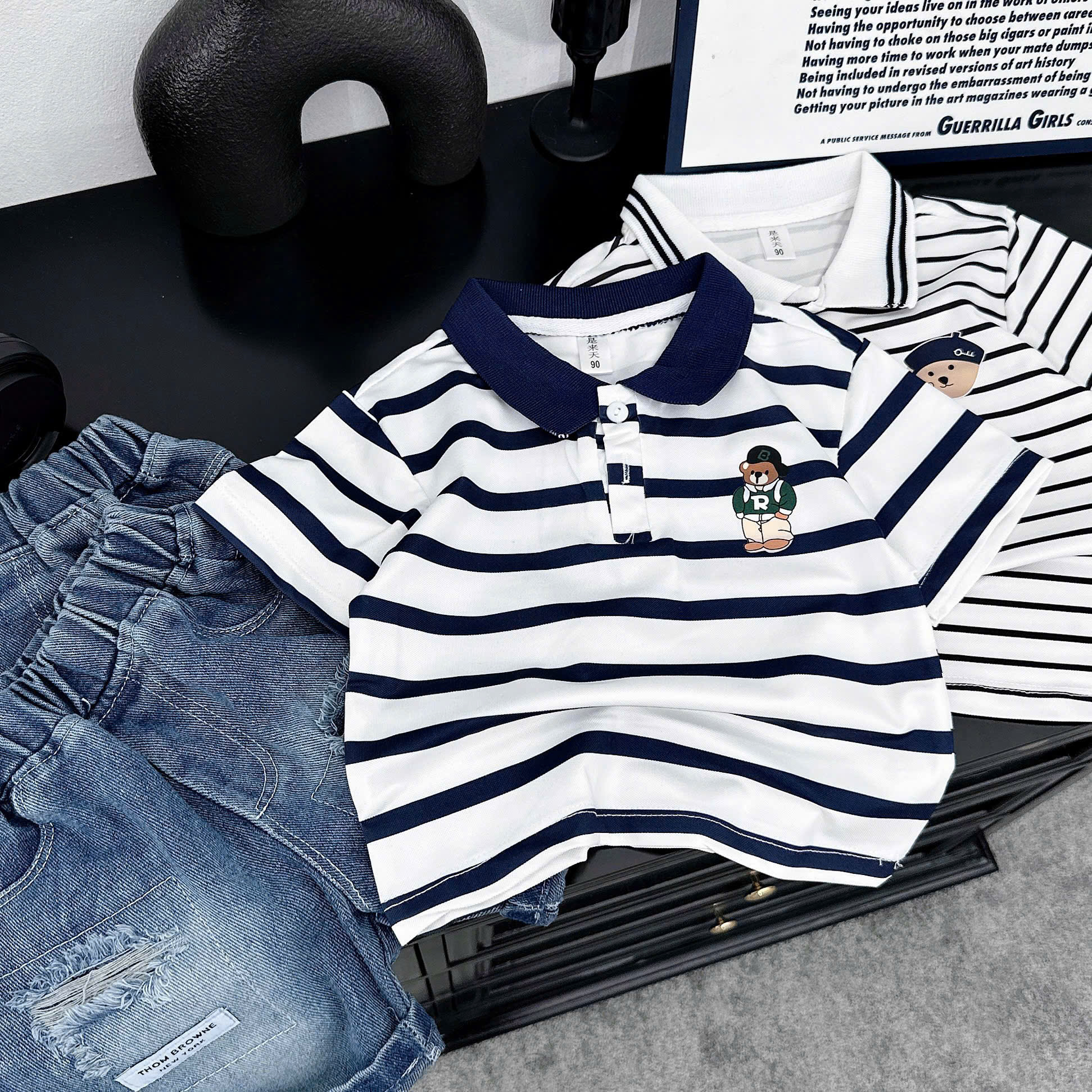 Q03 BỘ POLO 2 CÚC SỌC GẤU CHỮ R- A116.823