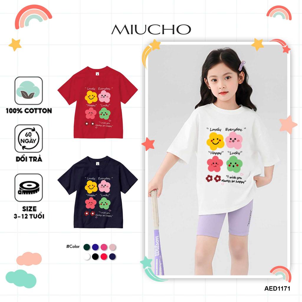 Áo thun cho bé gái form rộng AED1171 Miucho Kid tay ngắn cổ tròn in graphic