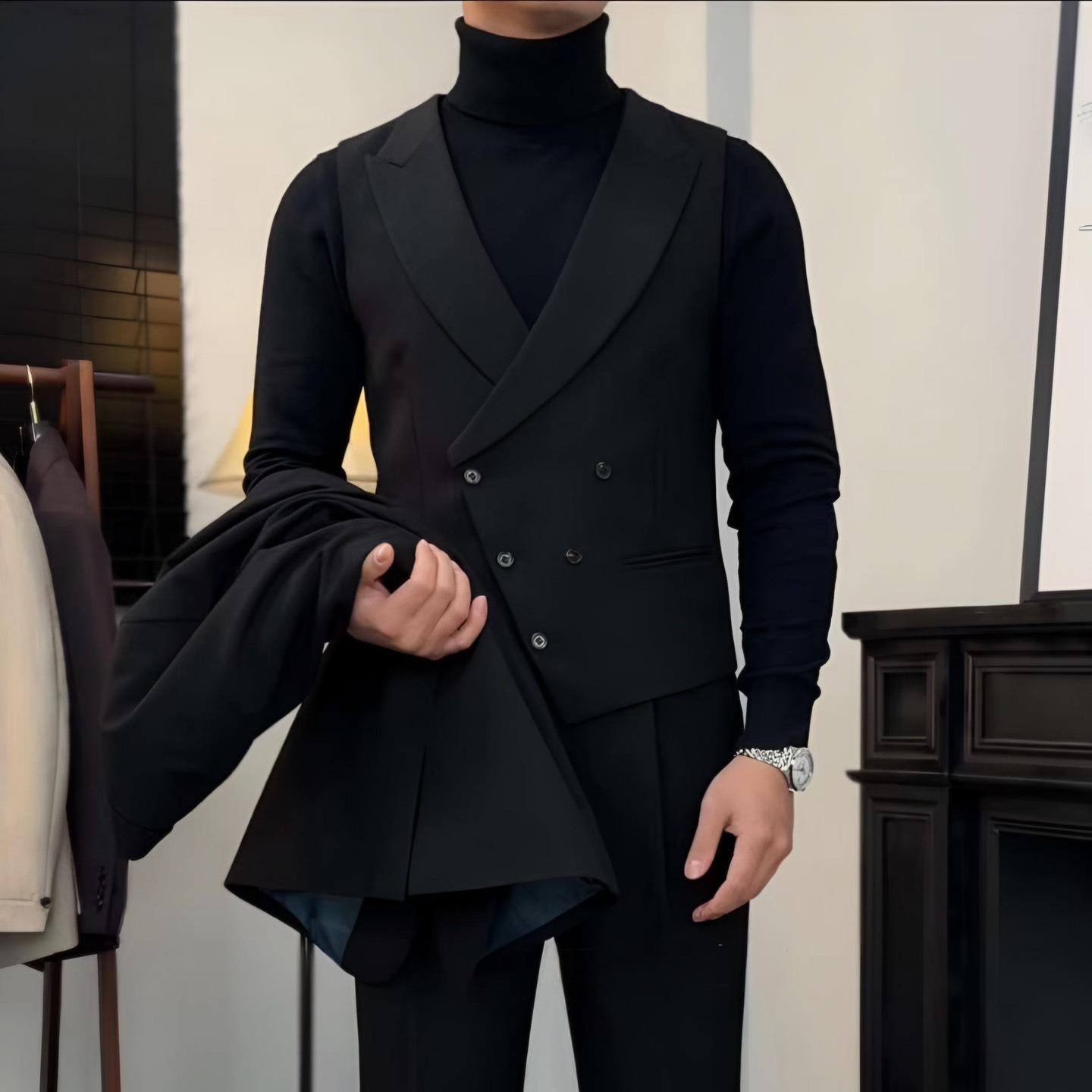 Bộ Suit Milano Đen (Jacket + Waistcoat + Trousers)