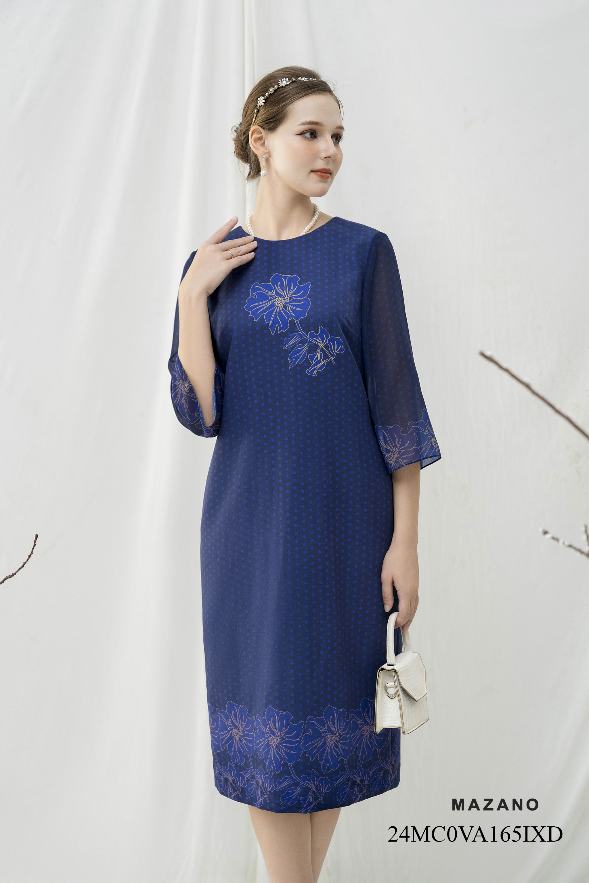 Đầm Suông Vải thô mỏng Hoạ tiết hoa in hoa chìm bố cục  Cổ tròn Tay lỡ Dài đến bắp chân VA165IXD_thumbnail_3