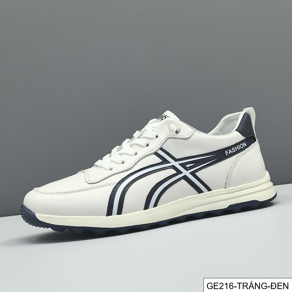 GE216 - Giày thể thao màu trắng da bò lớp đầu cho nam, giày hợp thời trang nam, giày thường ngày sang trọng nhẹ nhàng cao cấp dễ phối đồ thích hợp châu Âu da thật