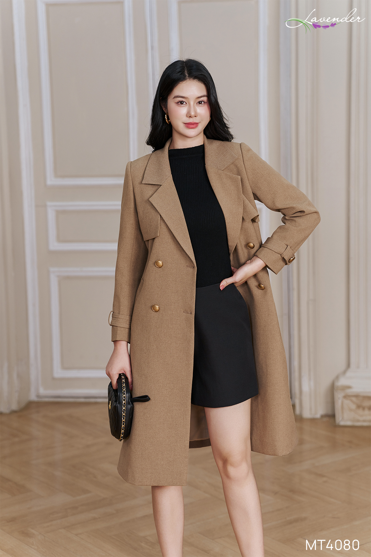 Áo Măng tô dạ ép tay dài phối cúc đồng MT4080