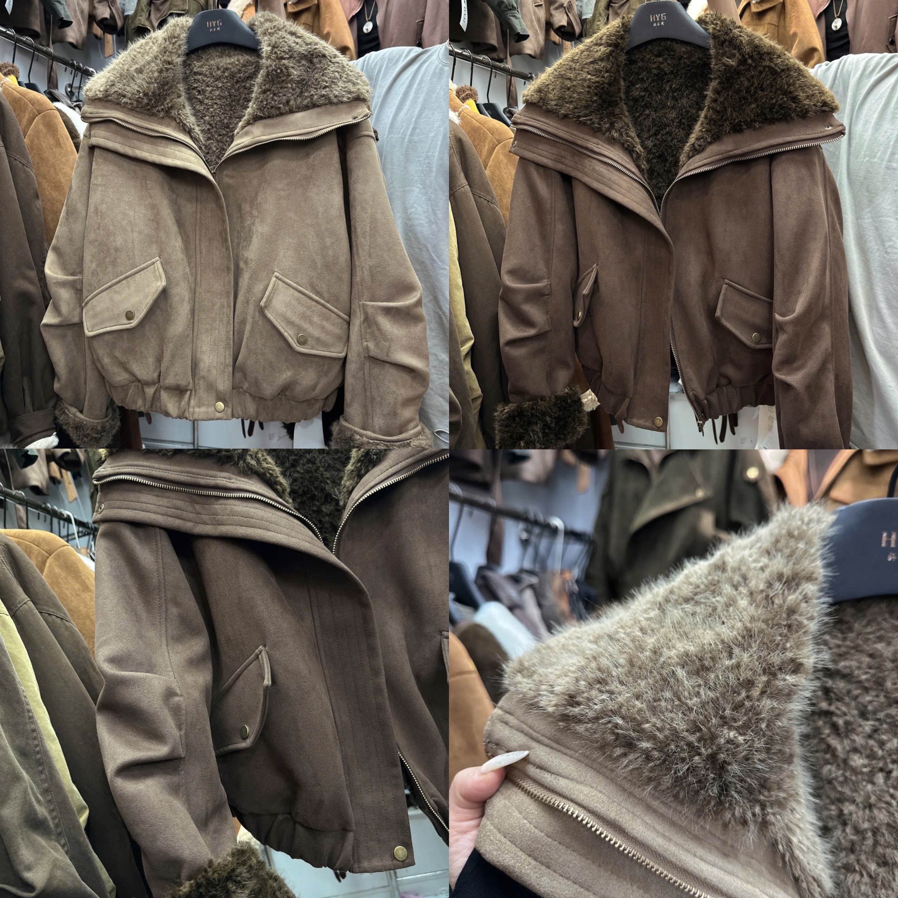 Áo khoác da lộn trần lông - K57