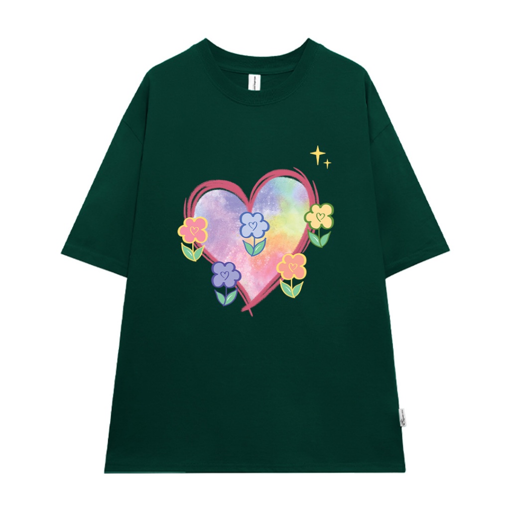 Áo thun cặp đôi hình trái tim form rộng tay lỡ màu xinh ATD1208 Miucho vải cotton thoáng mát cổ tròn in mix_thumbnail_20
