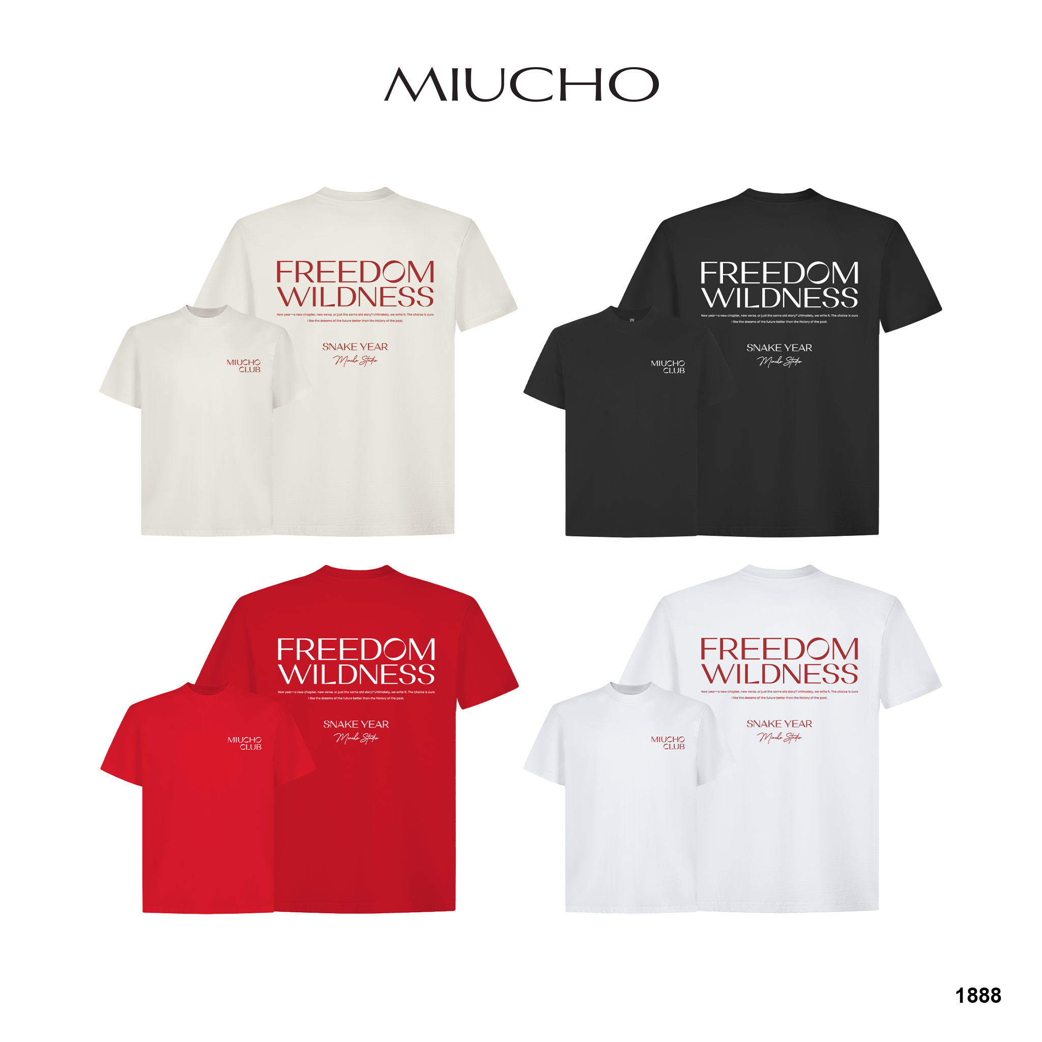 Áo phông tết form rộng 1888 Miucho Club chất vải cotton 2c 250gsm cổ tròn in basic