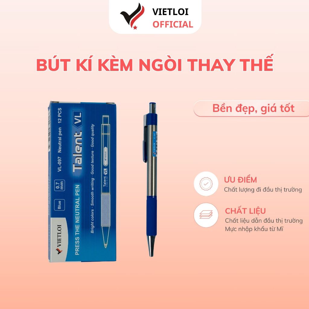 Bút ký mực gel thân kim loại kèm ngòi thay thế - VIỆT LỢI - VL097