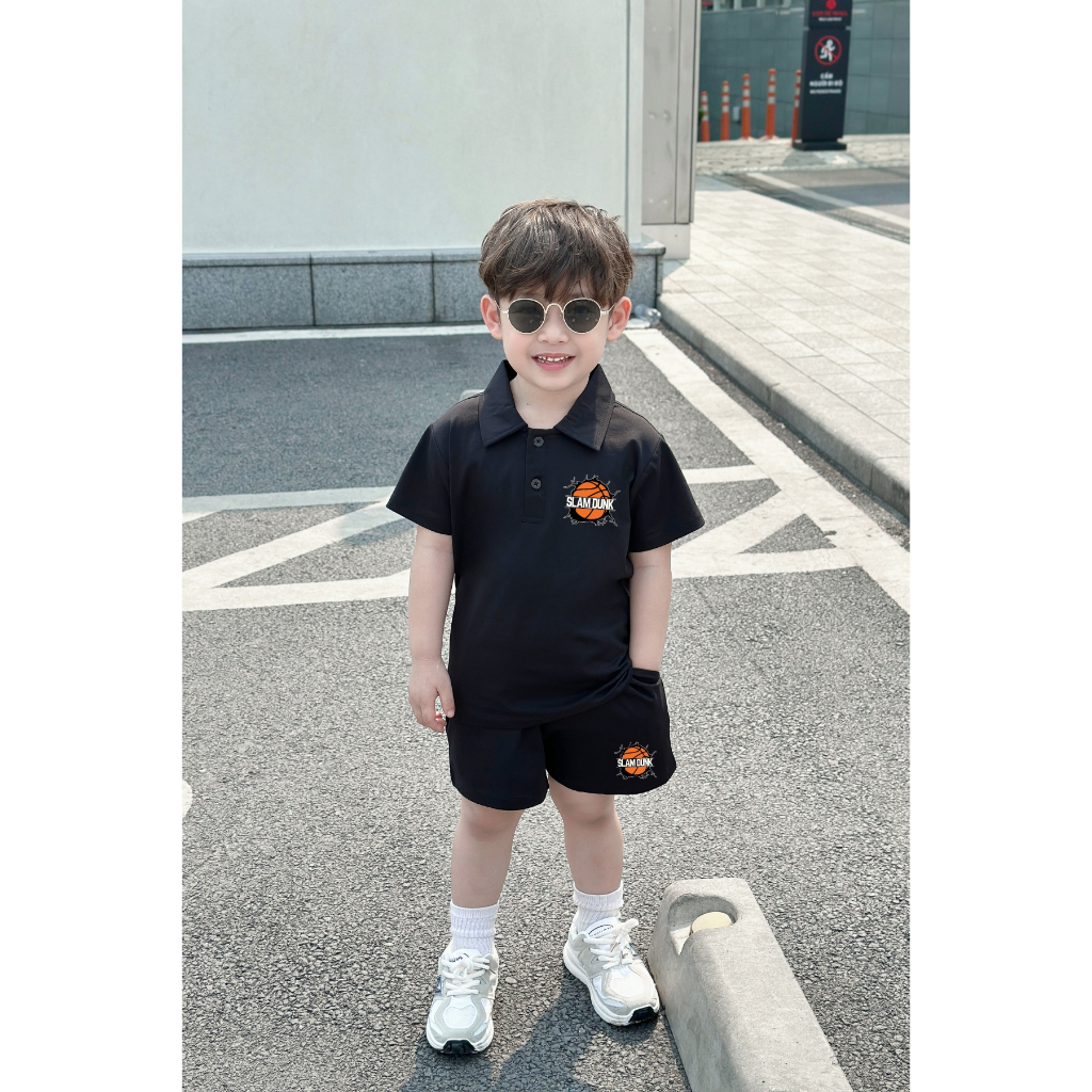 Bộ đồ Polo bé trai in hình Bóng rổ - Loza Kids BO344