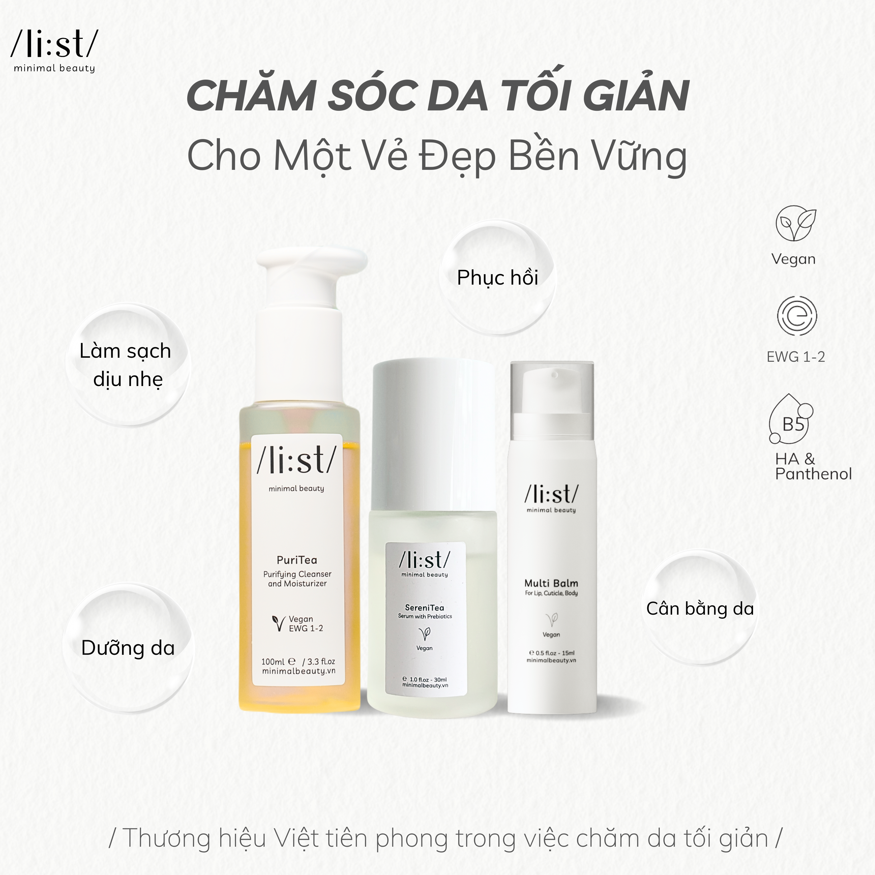Bộ 3 Chăm Sóc Da Tối Giản Li:st Dưỡng Da, Phục Hồi, Làm Sáng Và Cấp Ẩm PuriTea 100ml, SereniTea 30ml, Multi Balm 15g_thumbnail_2