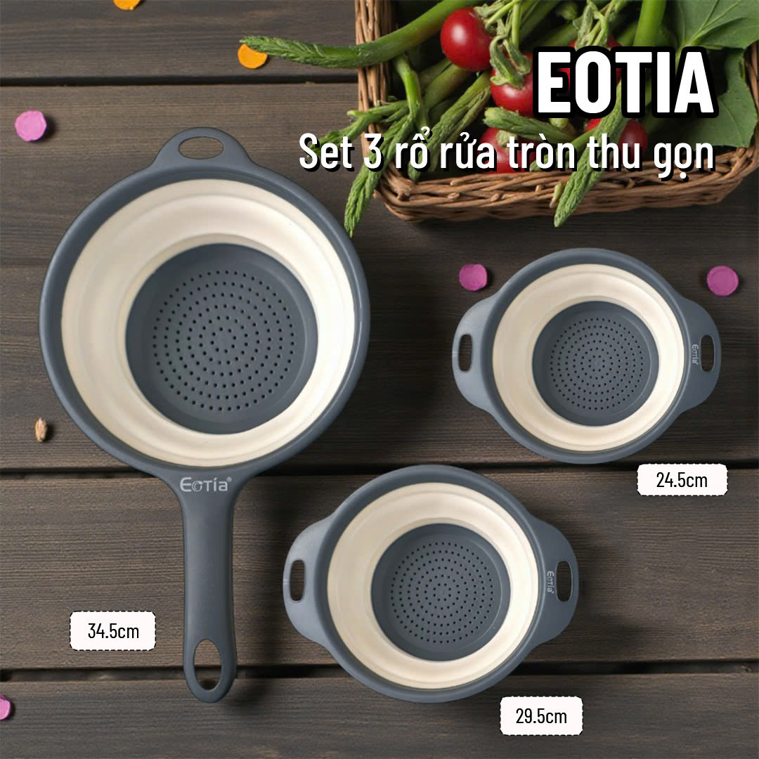Set 3 Rổ Eotia Rửa Tròn Thu Gọn