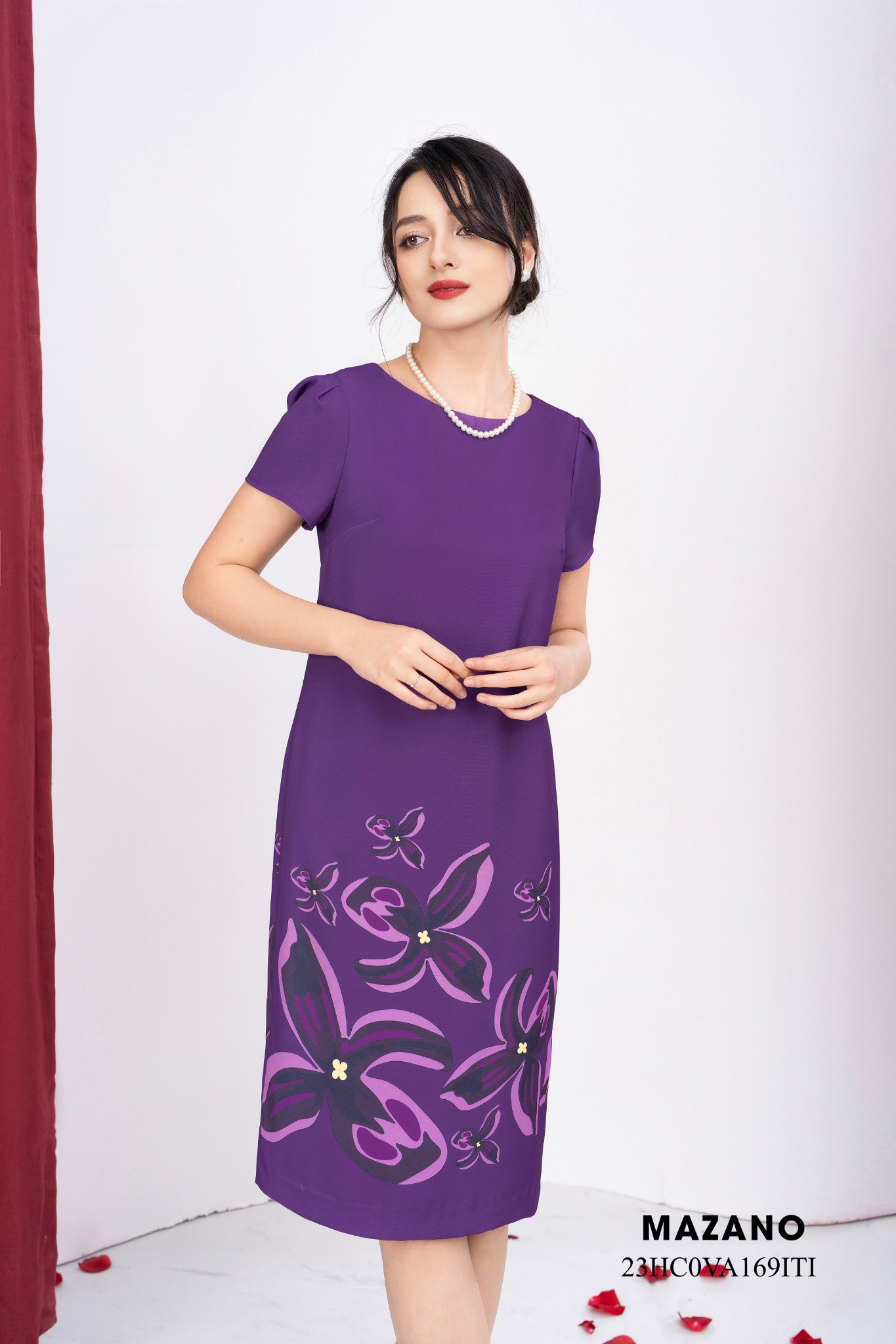 Đầm suông tím dáng ôm họa tiết in hoa_thumbnail_2