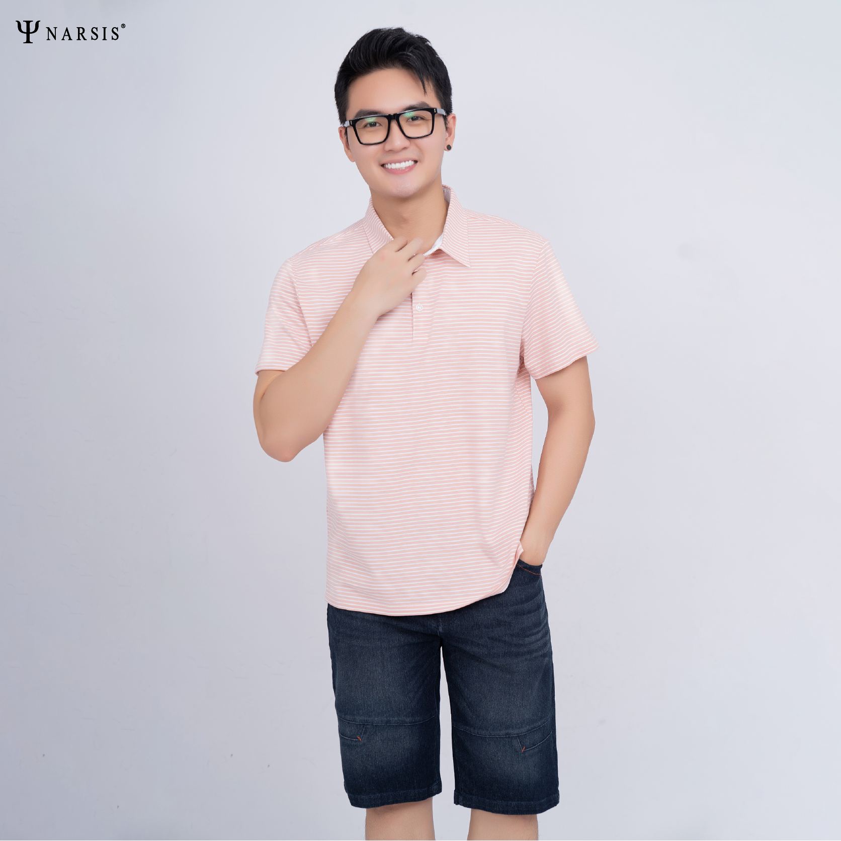 ÁO POLO NAM COTTON KẺ NHÍ TRẮNG HỒNG D23022 NARSIS CHẤT LIỆU THOÁNG MÁT, DỄ CHỊU, THOẢI MÁI CẢ NG..._thumbnail_1