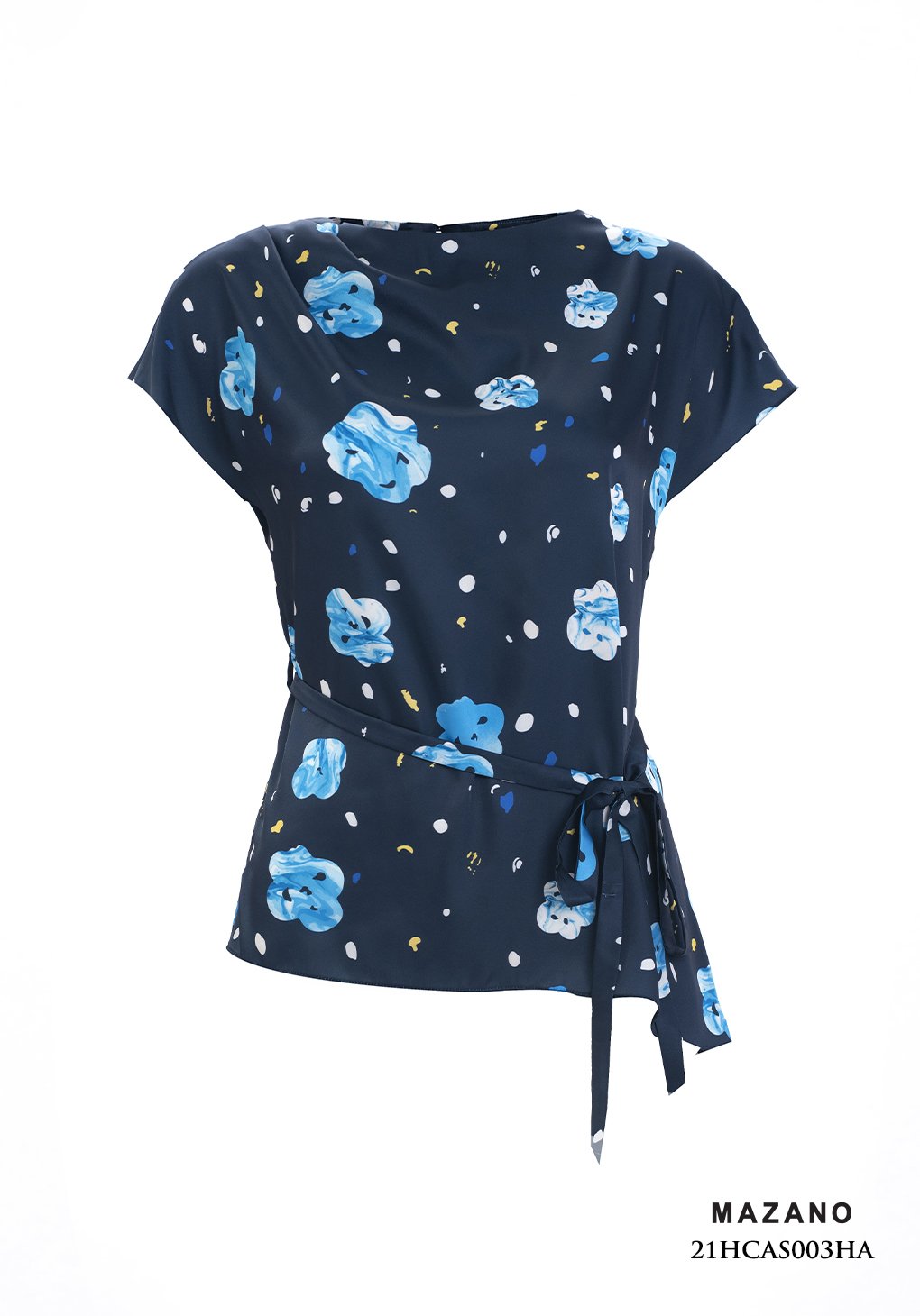 Áo lụa mullet xanh họa tiết