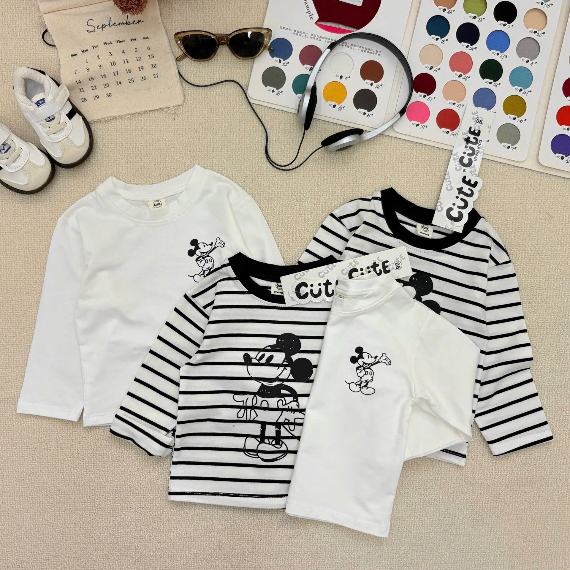 E96 SET 2 ÁO DÀI TAY SỌC TRƠN MICKEY- A106.234