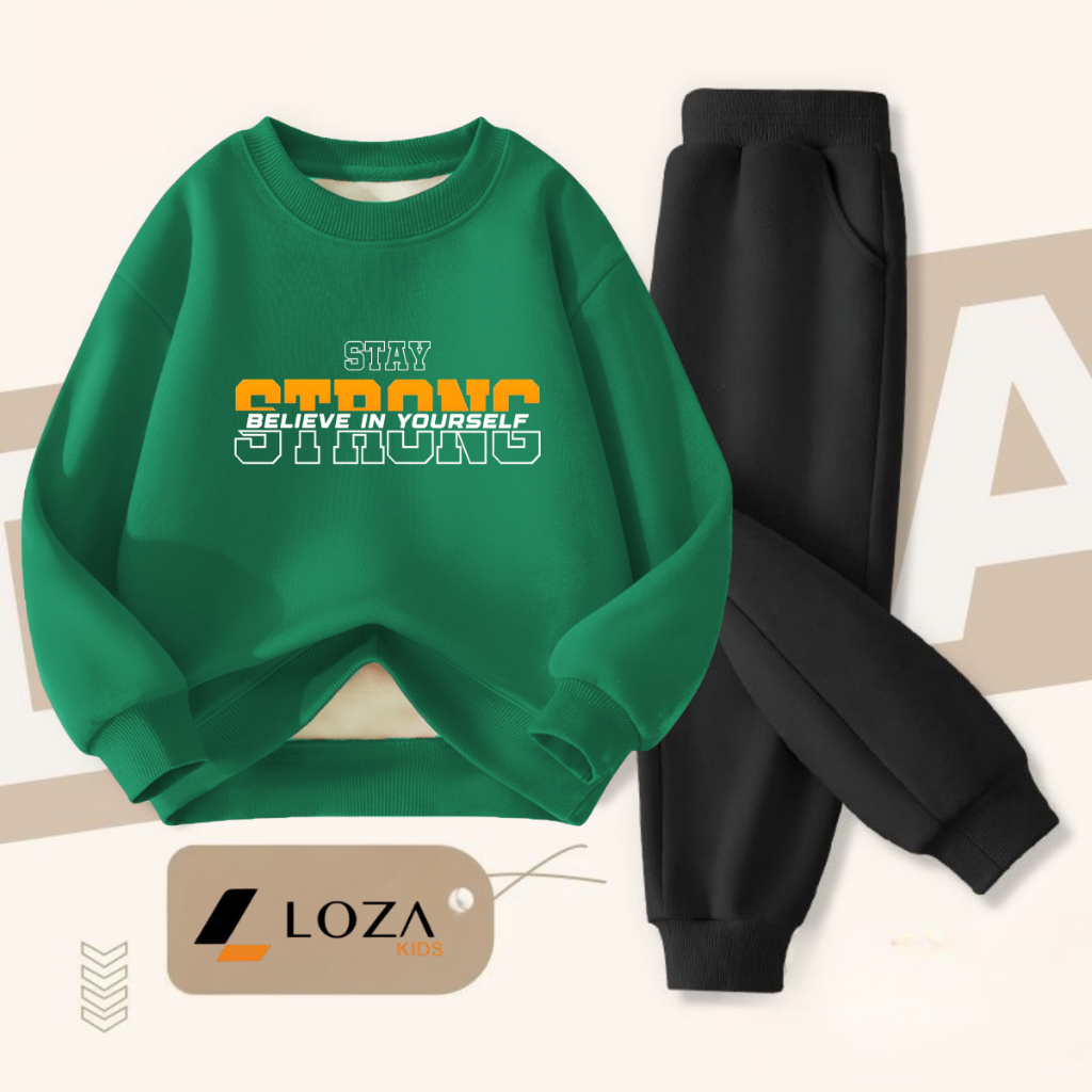 Bộ nỉ bé trai in chữ STRONG - Loza Kids BI539