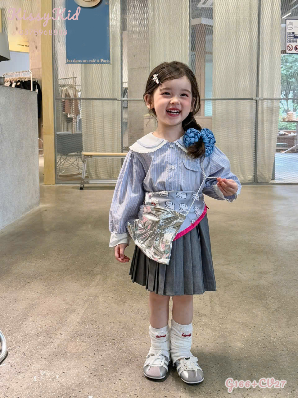 (G166) Áo sơ mi kẻ sọc xanh cổ sen A.H_thumbnail_0