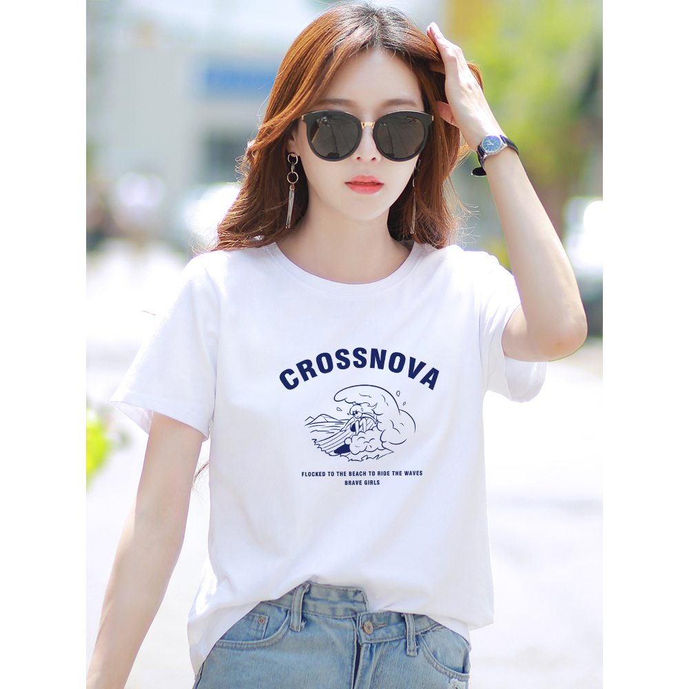 [Form Rộng] Áo thun trắng dáng rộng in chữ - Áo phông nữ trắng form rộng LOZA G0048