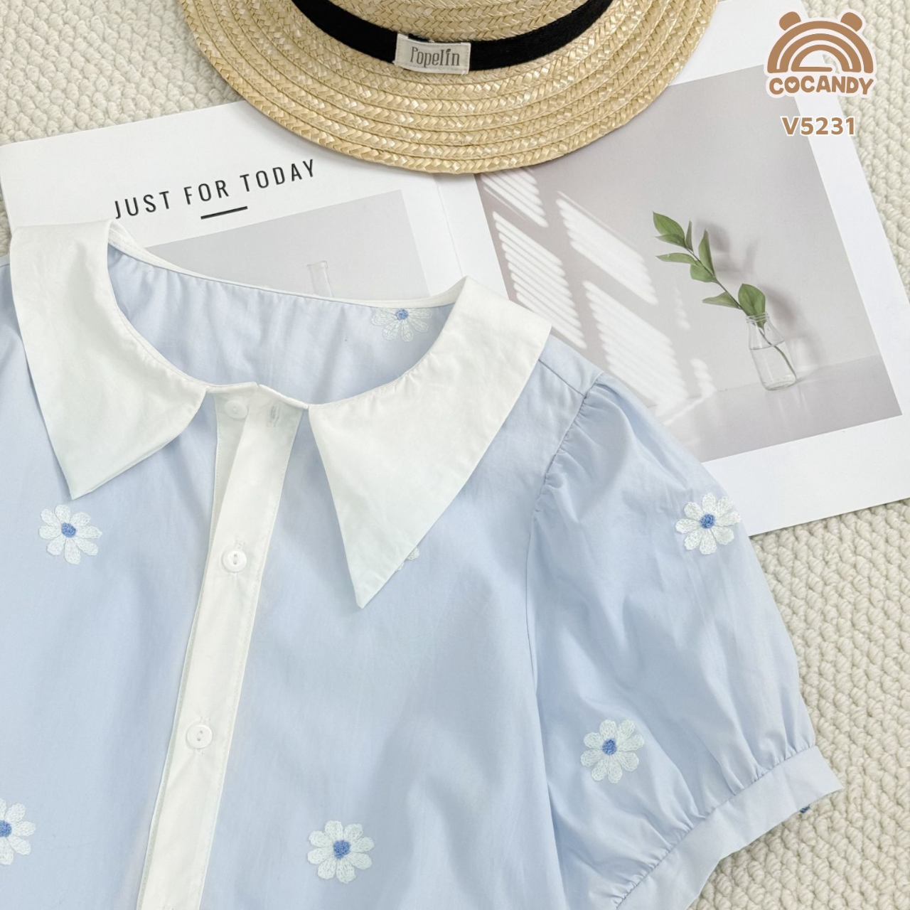 Váy cộc XANH DƯƠNG hoa nhí tay phồng NỮ_thumbnail_4