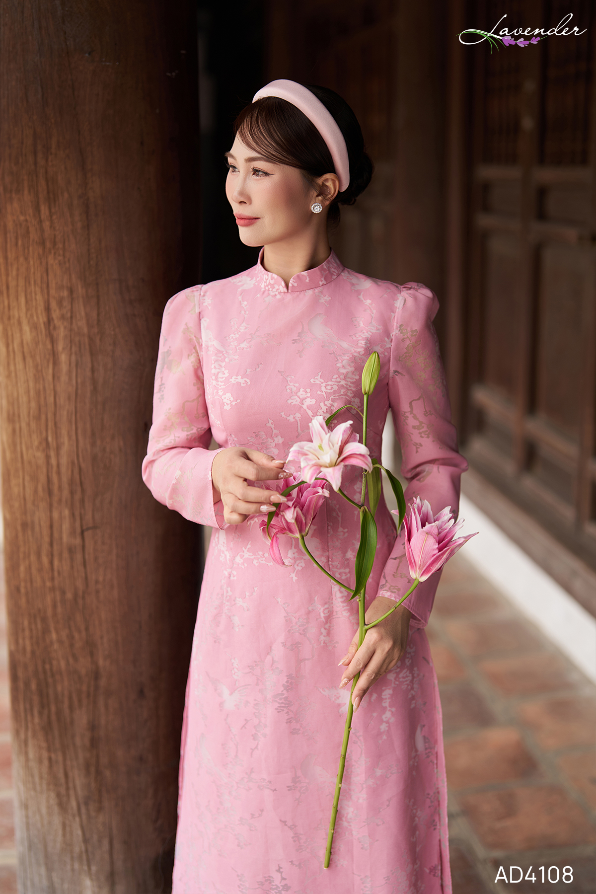 Áo dài phối họa tiết hoa AD4108