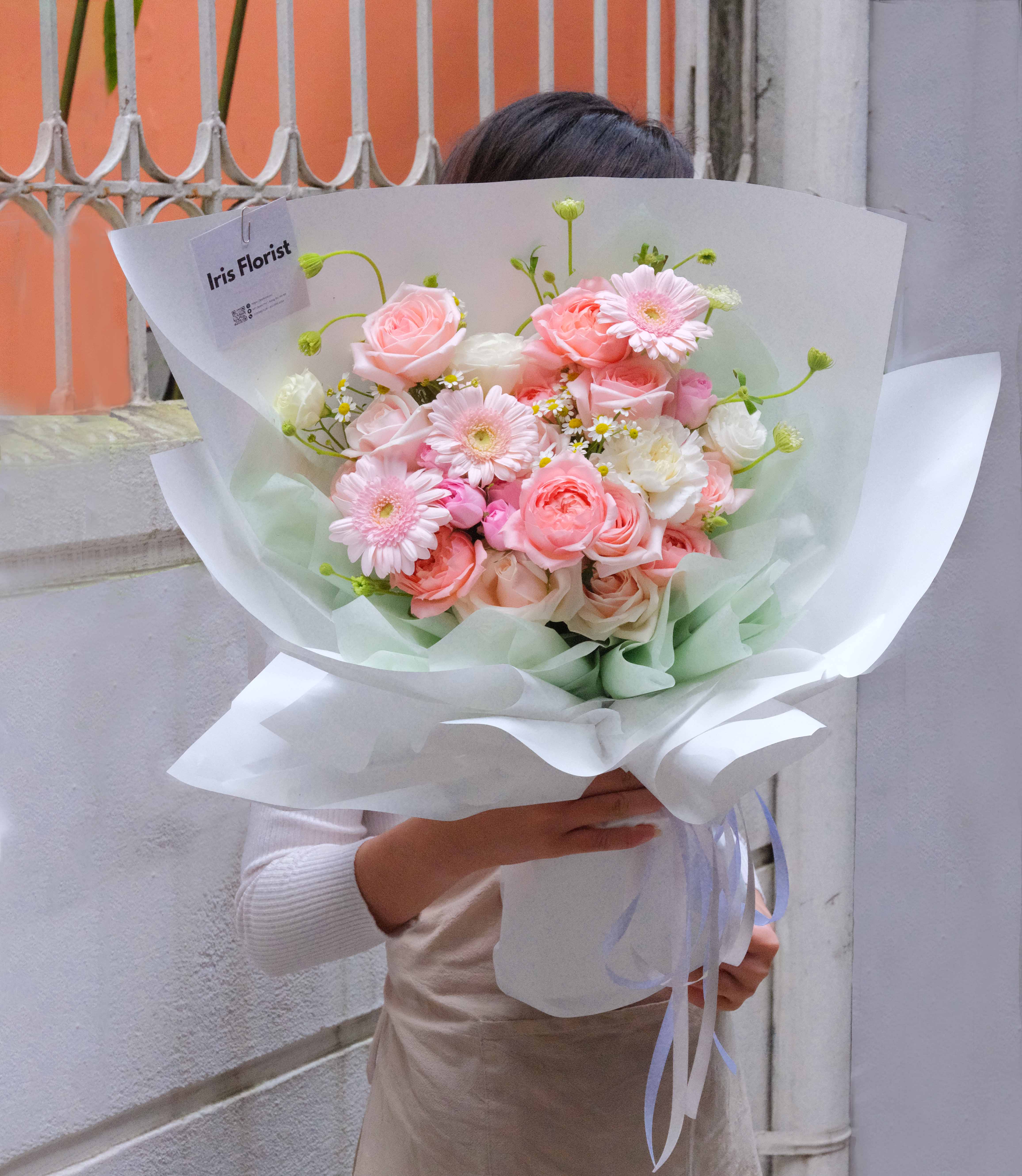 Bó hoa tone hồng pastel - gói Style Hàn Quốc - Size M+