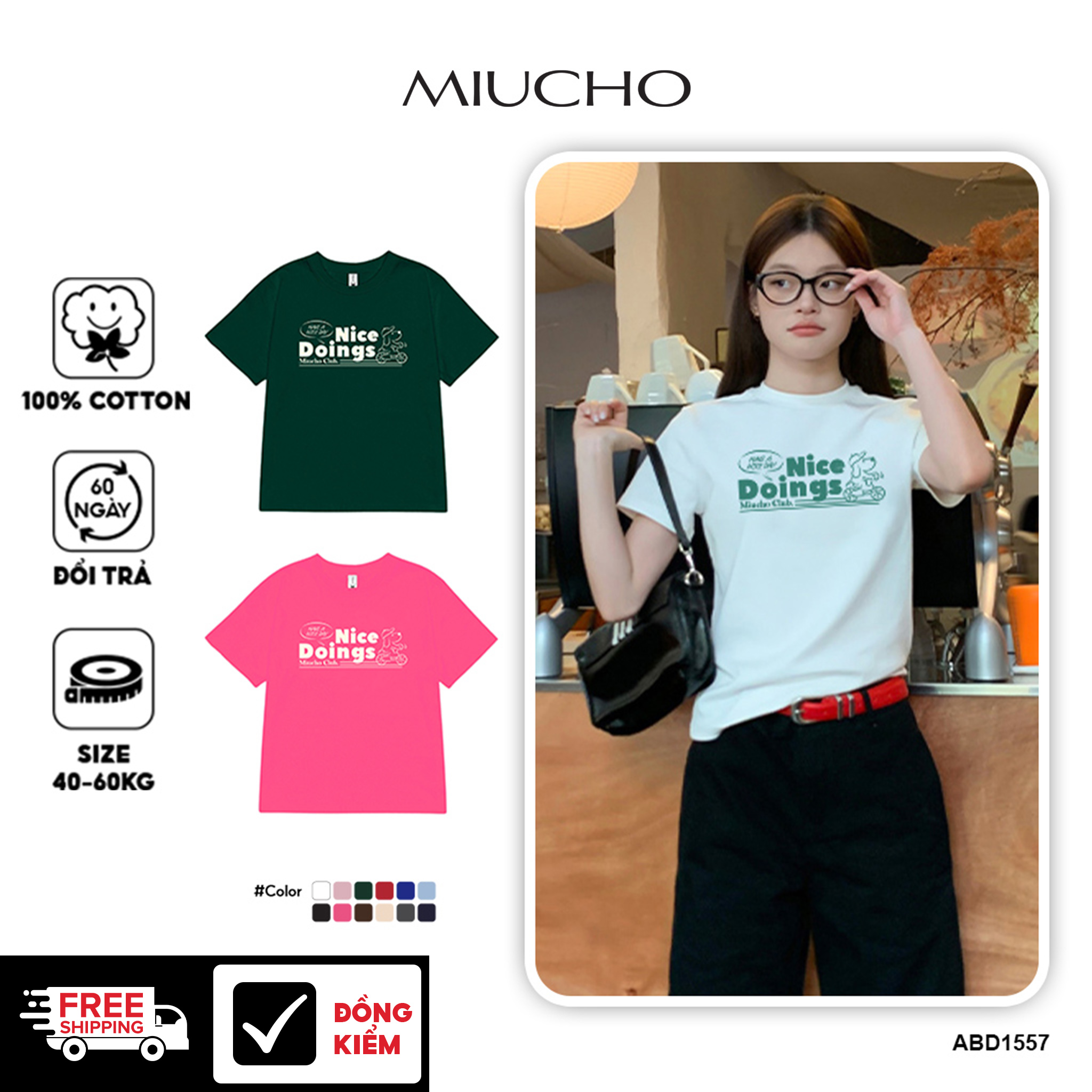 Áo baby tee dễ thương form ôm ABD1557 Miucho vải cotton co giãn in mix