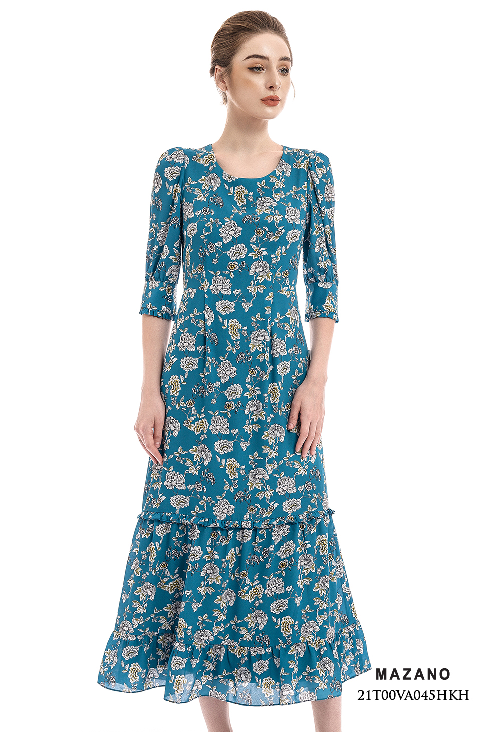 Đầm xanh họa tiết chân bèo cách điệu_thumbnail_4