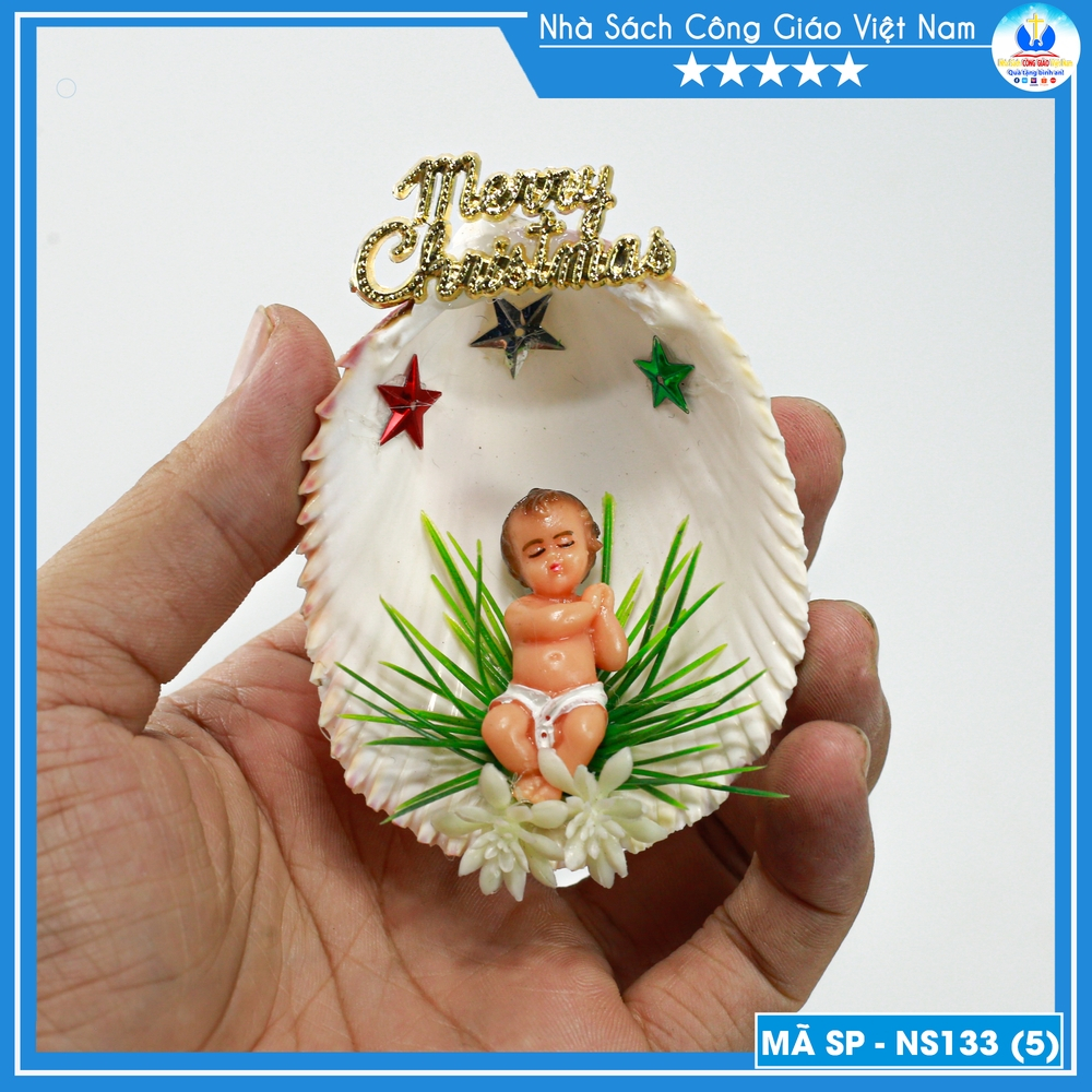 Tượng Chúa Hài Đồng Giáng Sinh mini - Vỏ ốc nhỏ NS133 Quà tặng Công Giáo, trang trí Noel_thumbnail_0